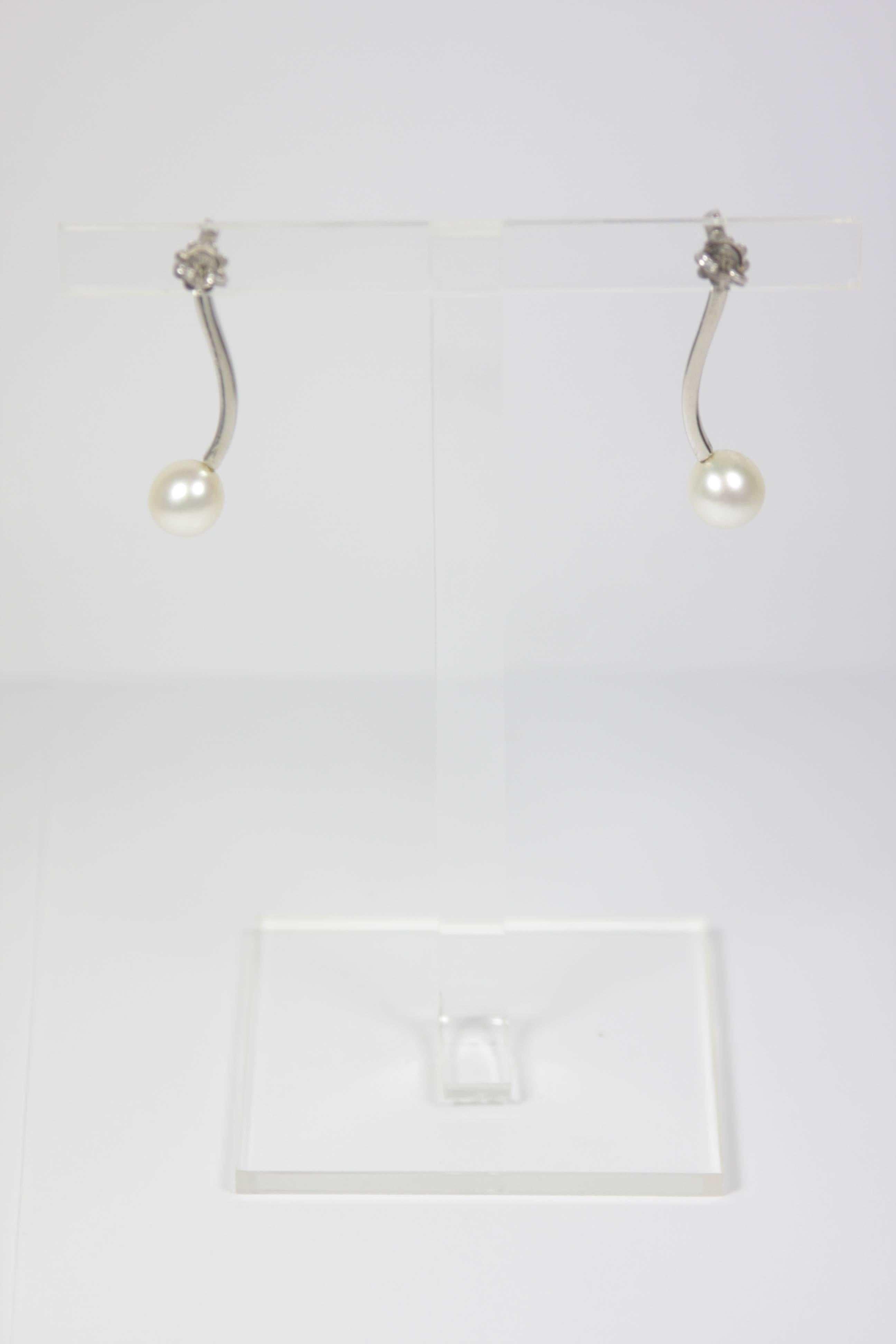 10.2mm Pearl Pave Diamond 14KT White Gold Drop Earrings 1