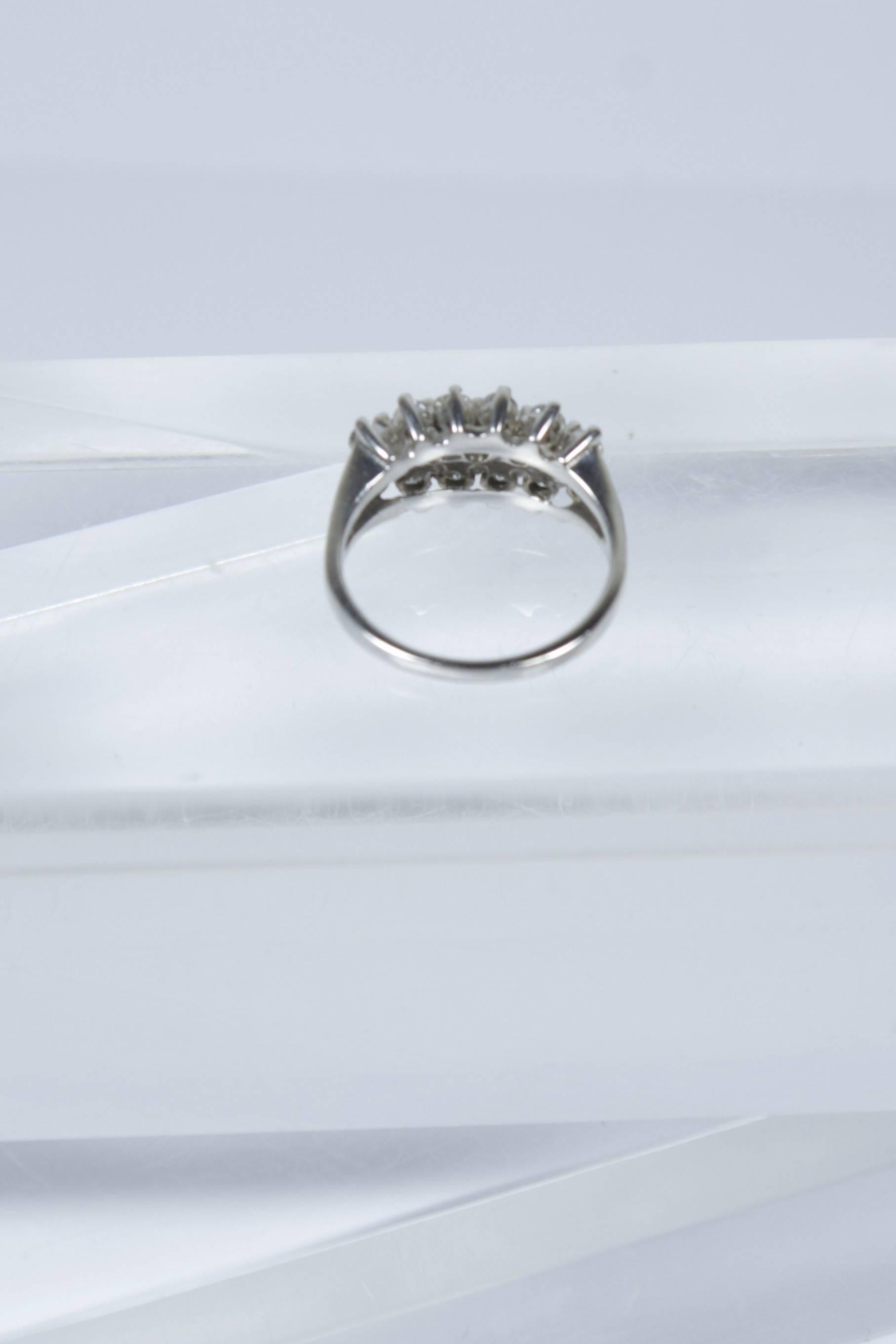 Women's Three Row Diamond 14 Karat White Gold Ring For Sale