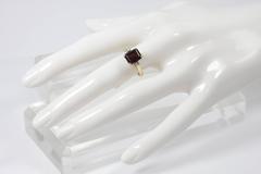Emerald Cut Garnet and Diamond 14KT Yellow Gold Ring Size 6