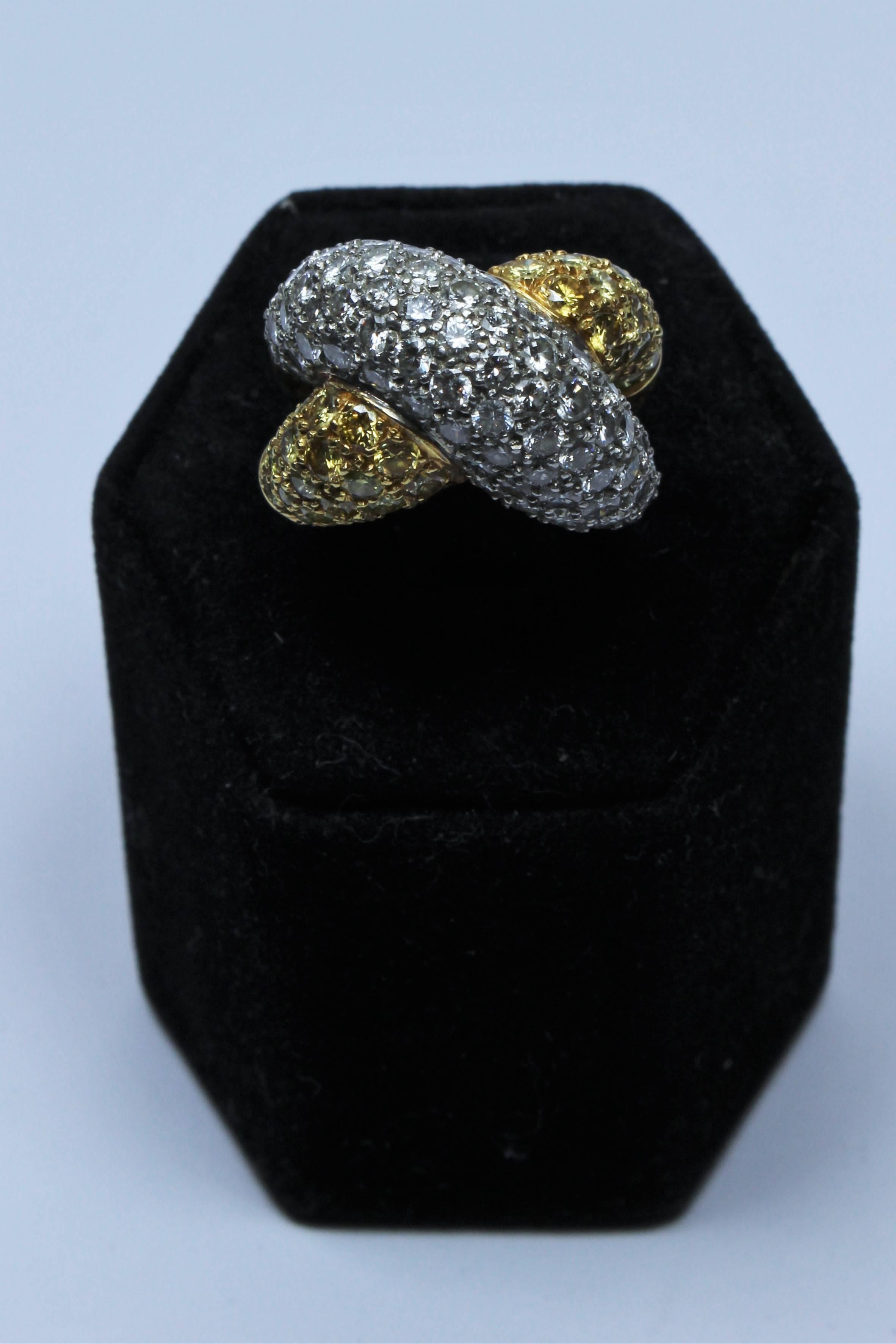 Pave Yellow and White Diamond Gold Dome Ring  In Excellent Condition In Los Angeles, CA