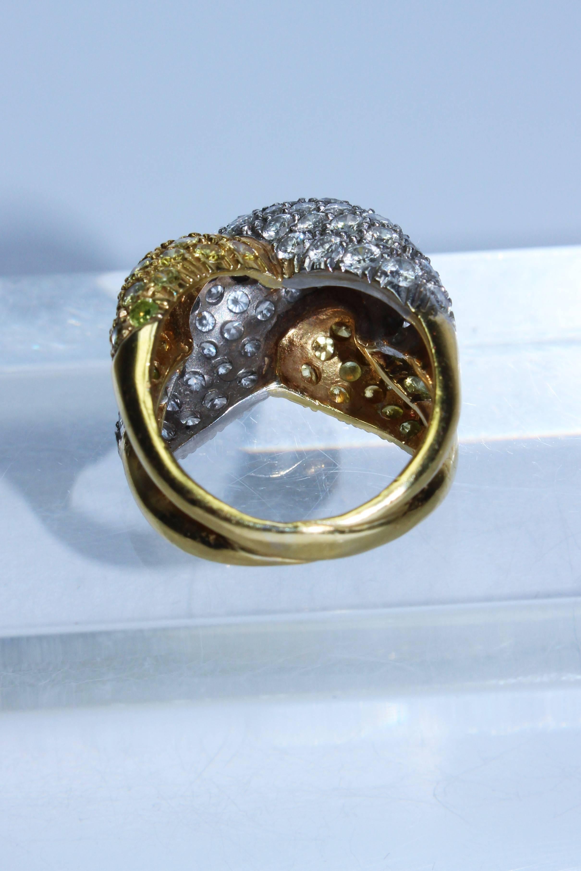 Women's Pave Yellow and White Diamond Gold Dome Ring 