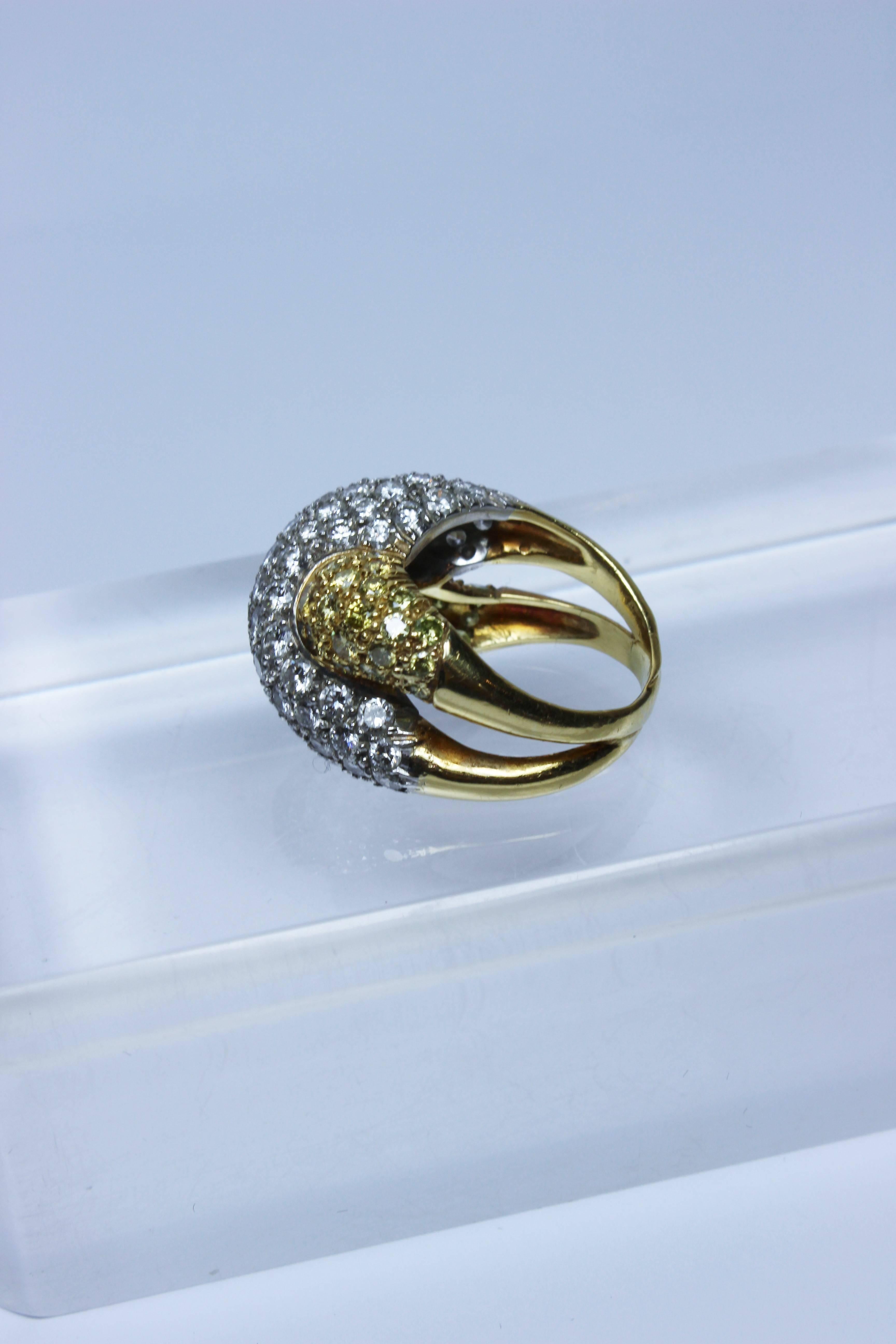 Pave Yellow and White Diamond Gold Dome Ring  1
