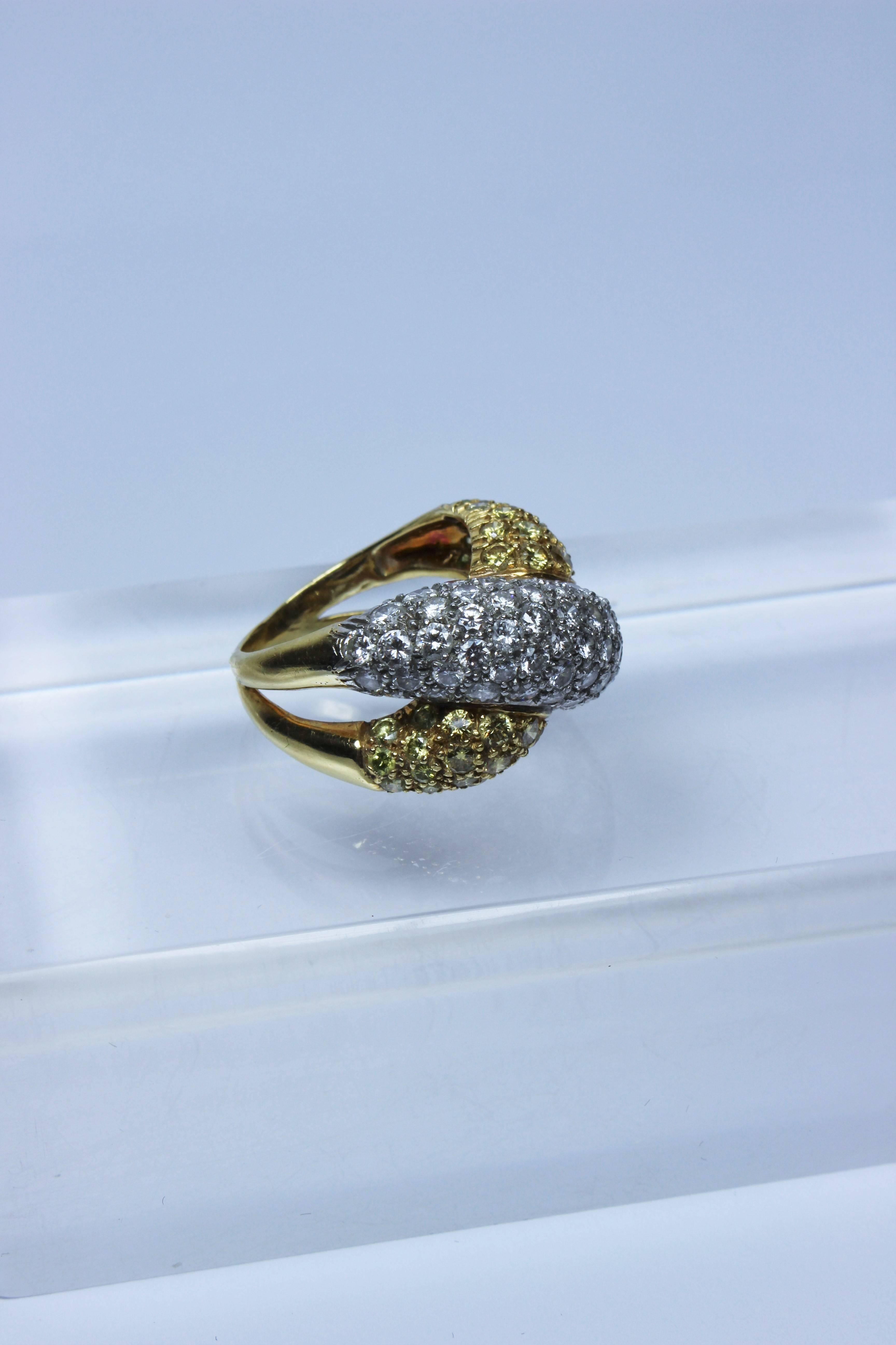 Pave Yellow and White Diamond Gold Dome Ring  2