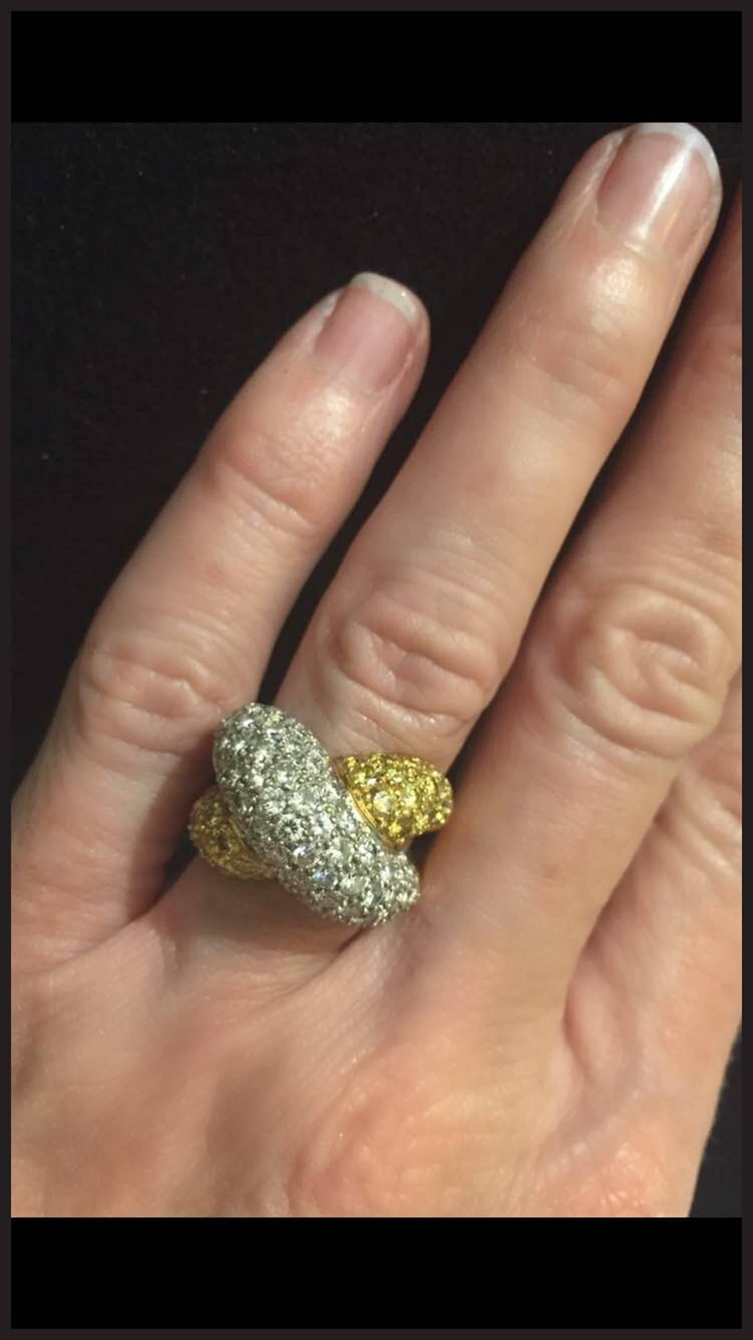Pave Yellow and White Diamond Gold Dome Ring  3