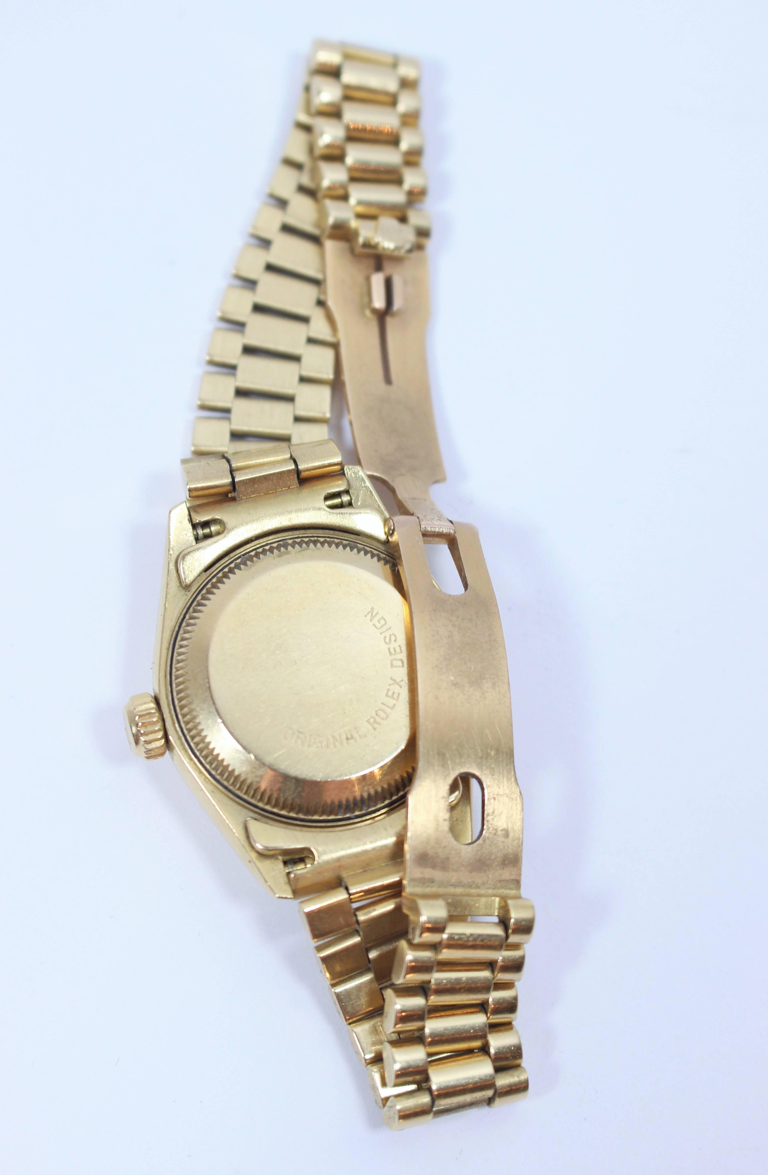 Women's Rolex Ladies Yellow Gold Diamond President Automatic Wristwatch Model 69178