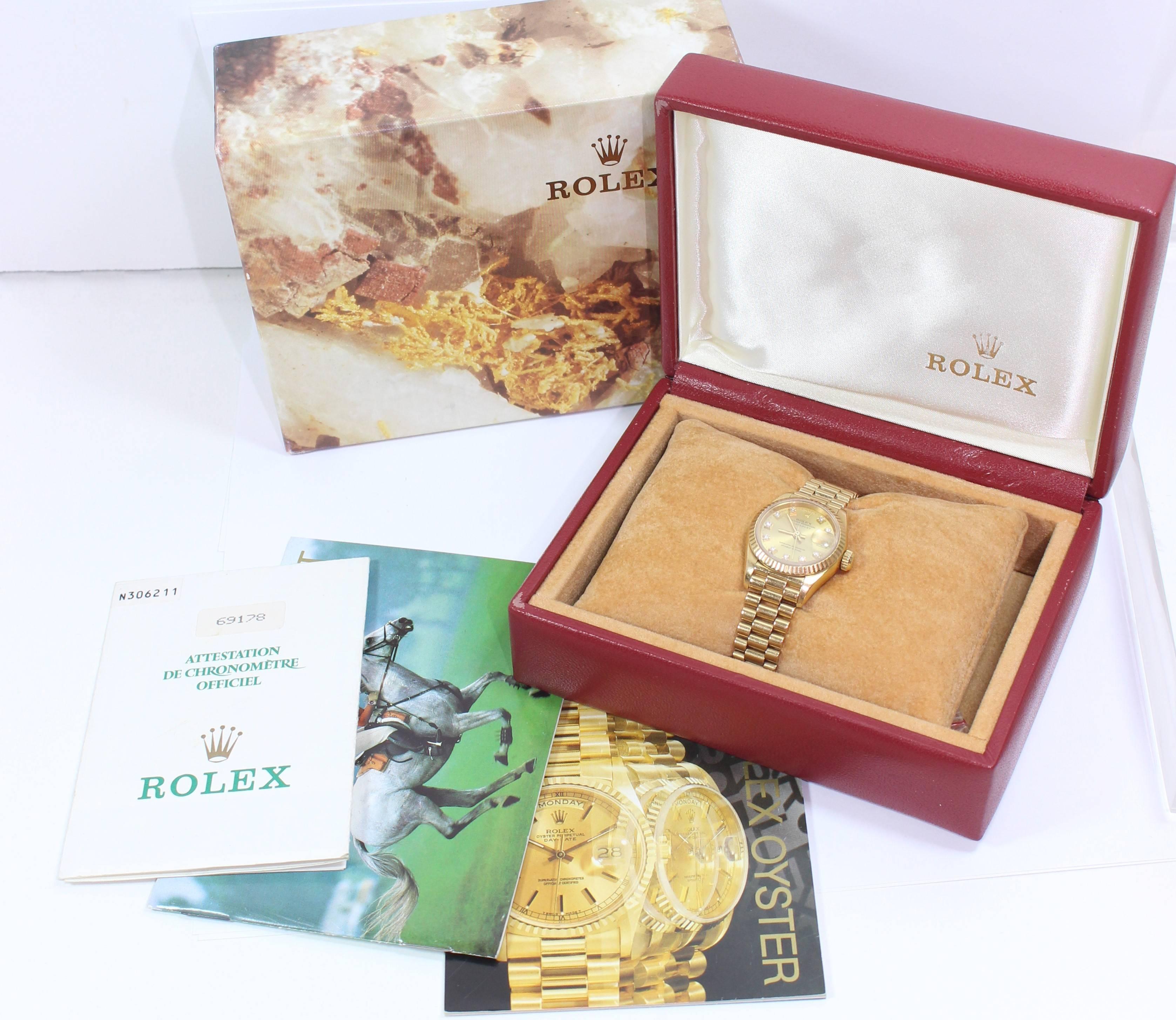 Rolex Ladies Yellow Gold Diamond President Automatic Wristwatch Model 69178 2