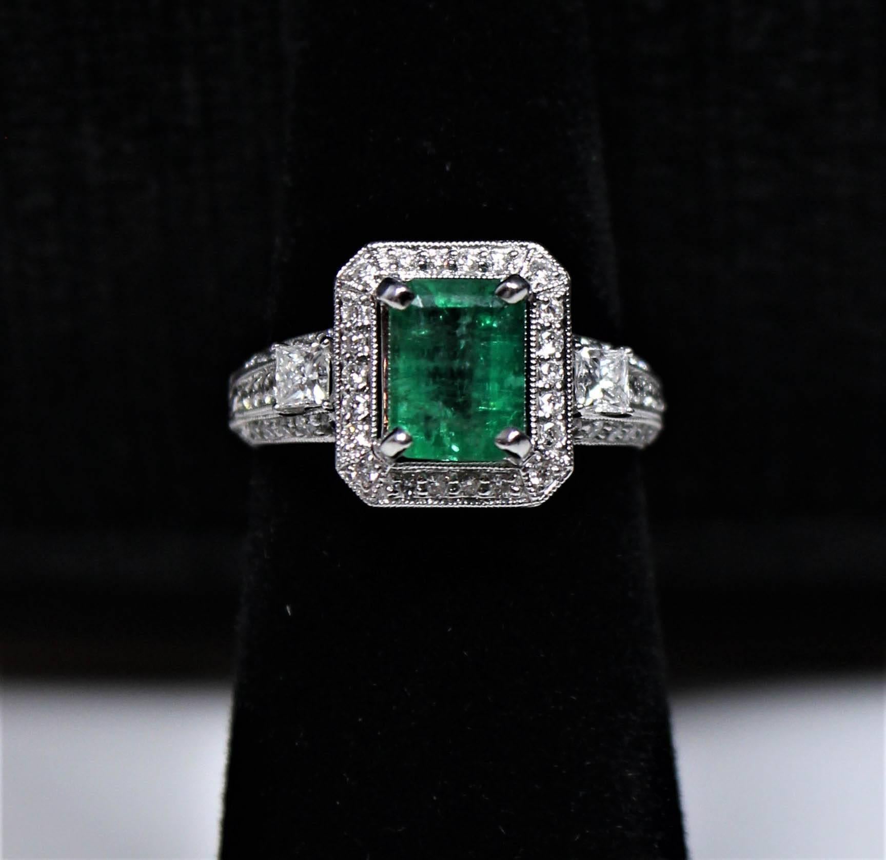 1.92 Carat Emerald Diamond Pave Gold Ring In Excellent Condition For Sale In Los Angeles, CA