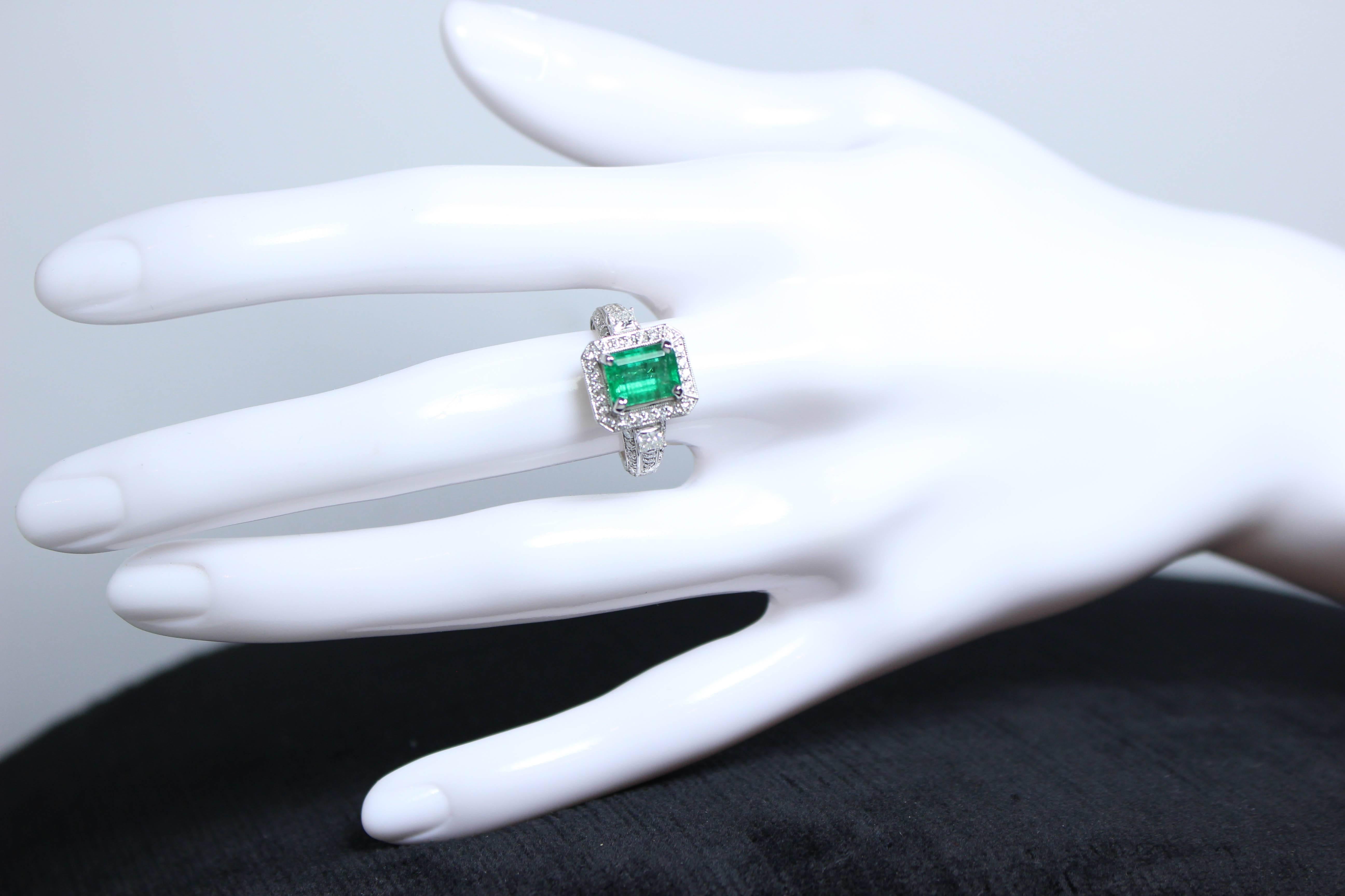 1.92 Carat Emerald Diamond Pave Gold Ring For Sale 1