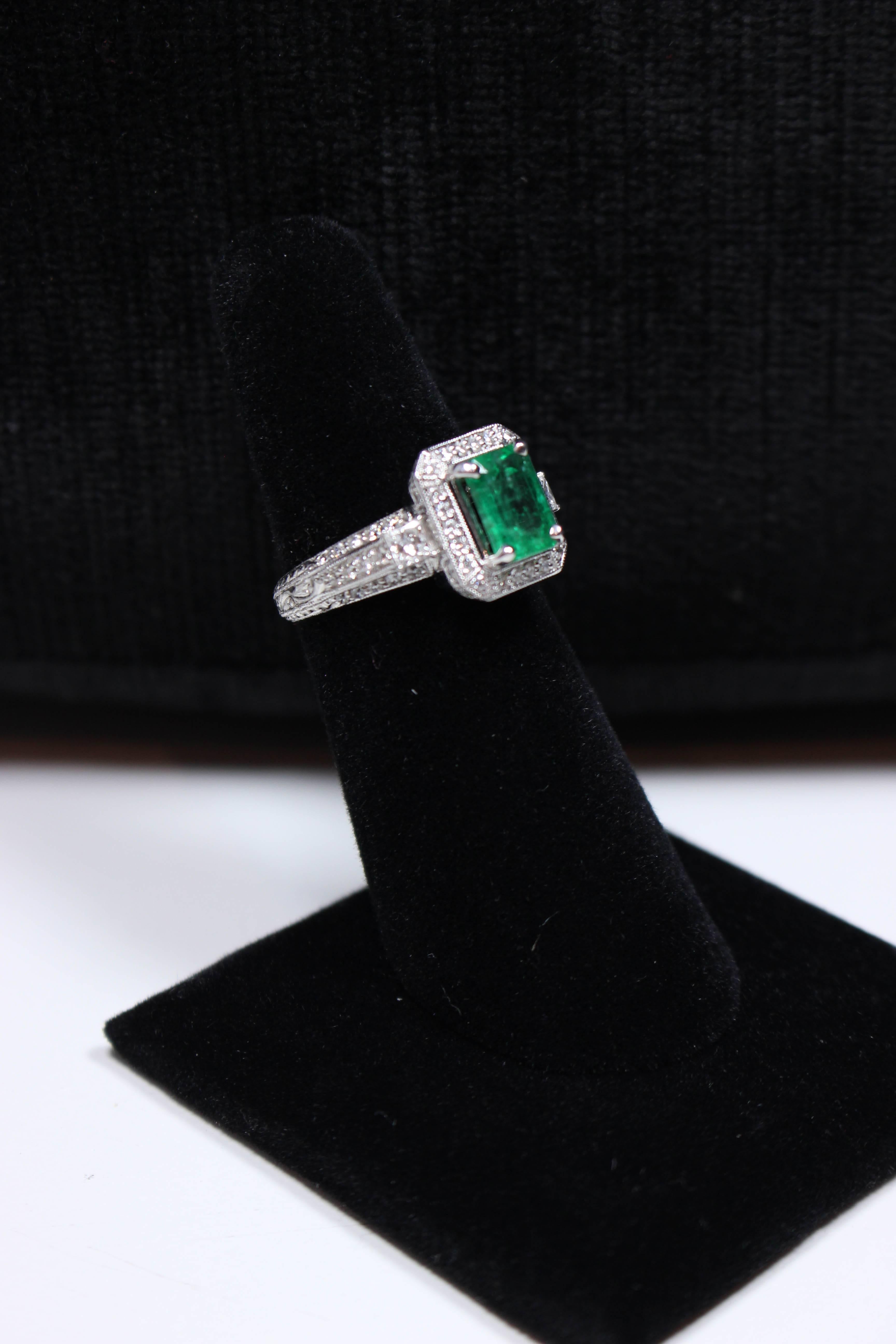 1.92 Carat Emerald Diamond Pave Gold Ring For Sale 2