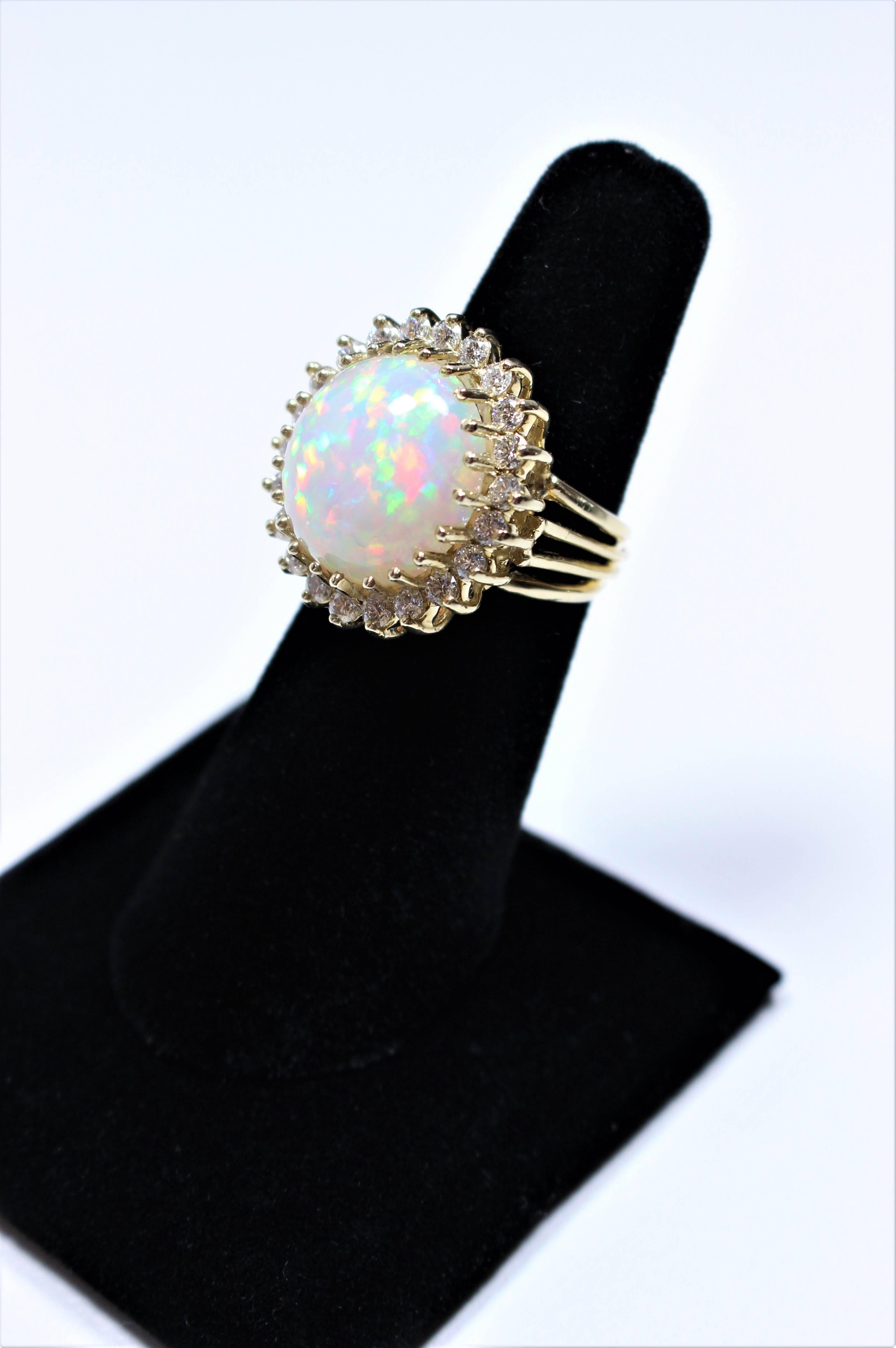 Women's or Men's 8.11 Carat Opal Round Cut Diamond Gold Ring
