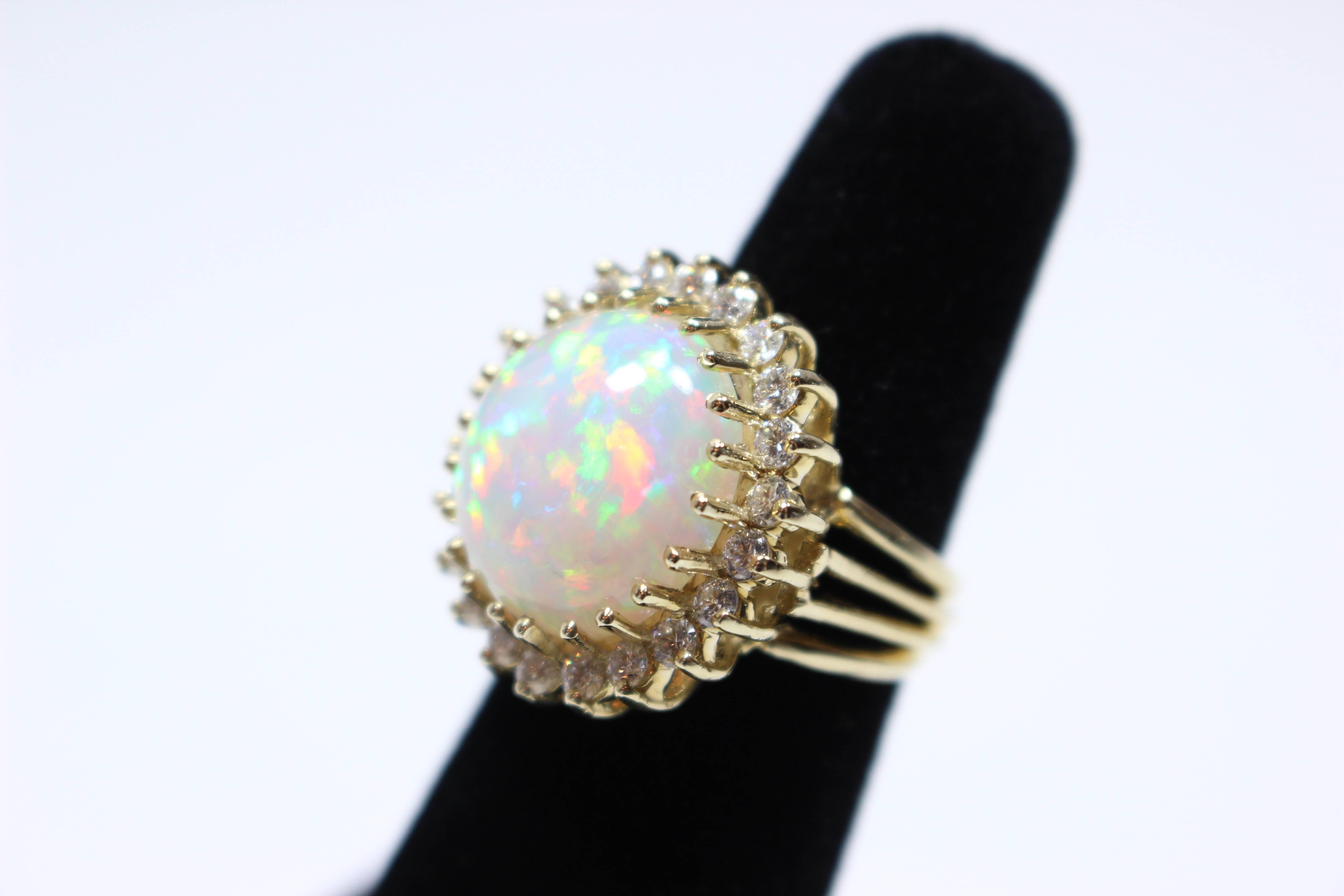 8.11 Carat Opal Round Cut Diamond Gold Ring 1