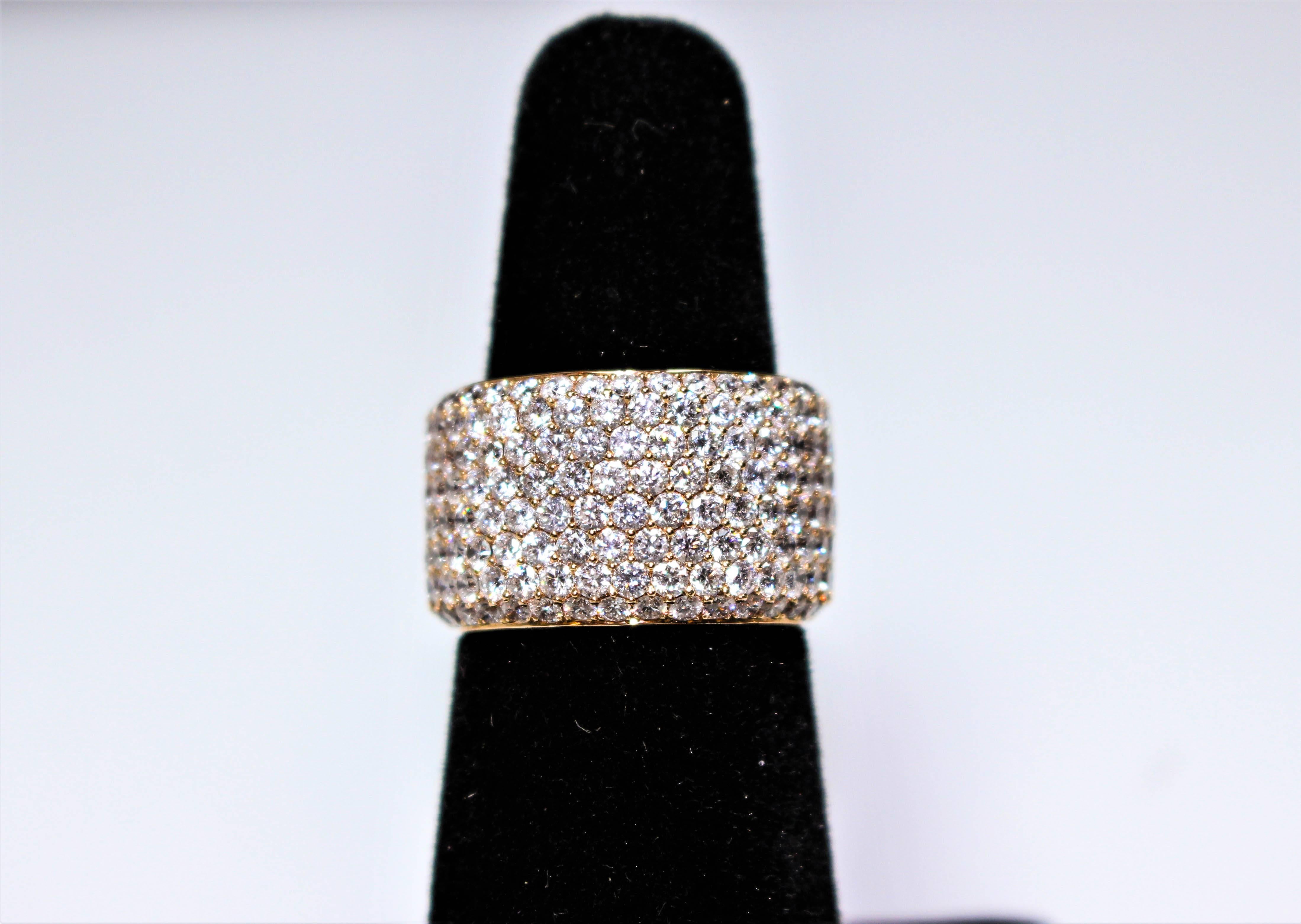 Gorgeous 7.59 Carat Diamond Pave Rose Gold Eternity Ring In Excellent Condition For Sale In Los Angeles, CA