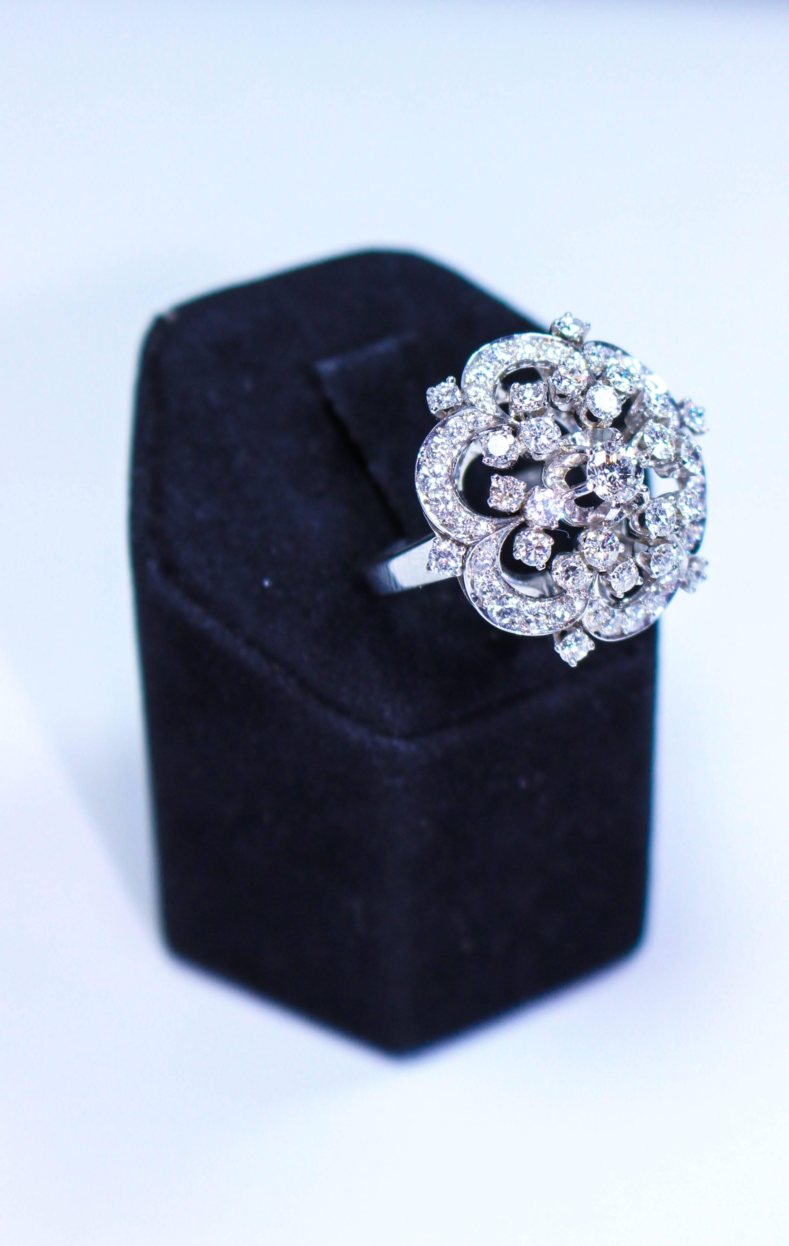 Stunning Brooch Style Diamond Platinum Ring For Sale 1