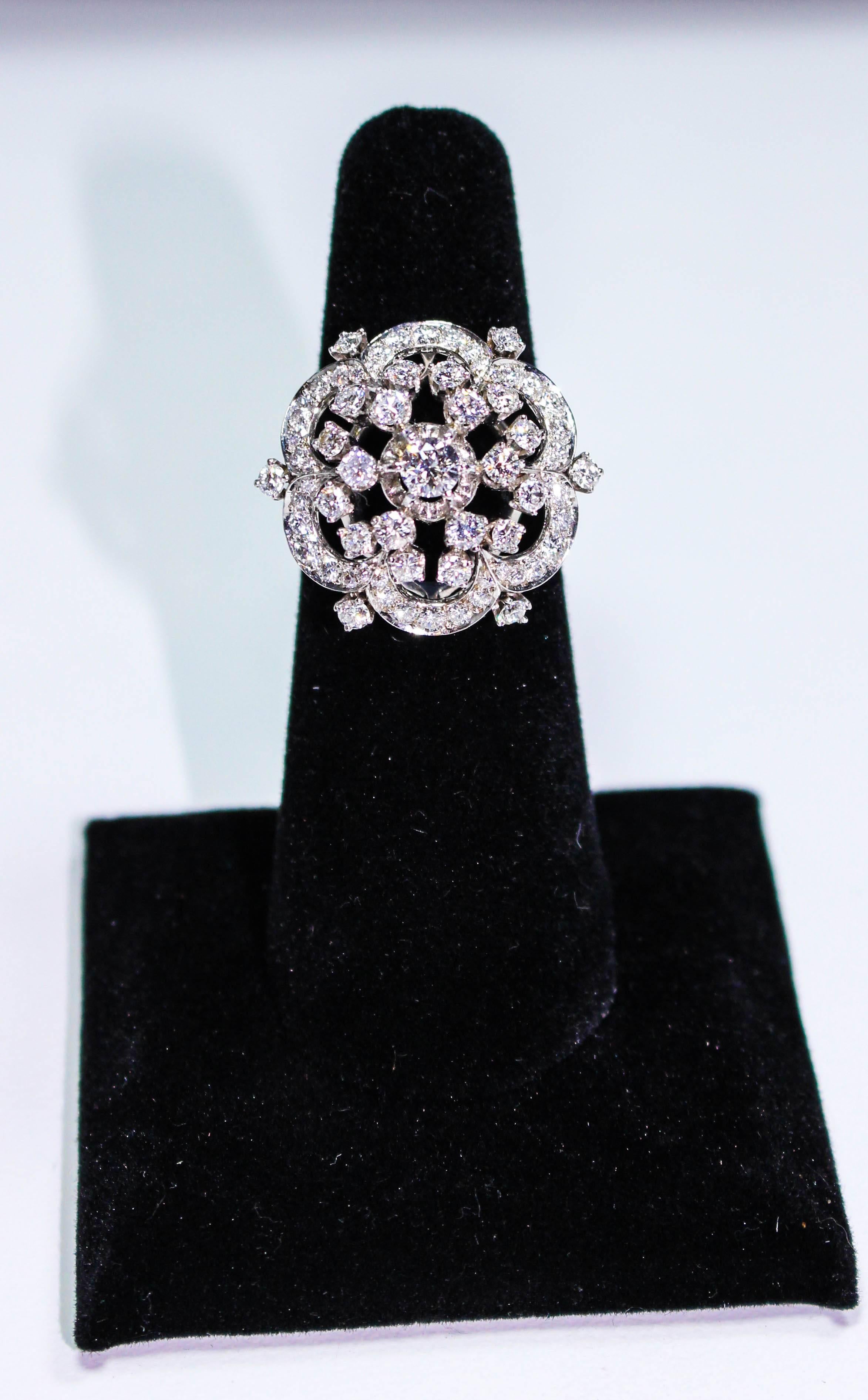 Women's Stunning Brooch Style Diamond Platinum Ring For Sale