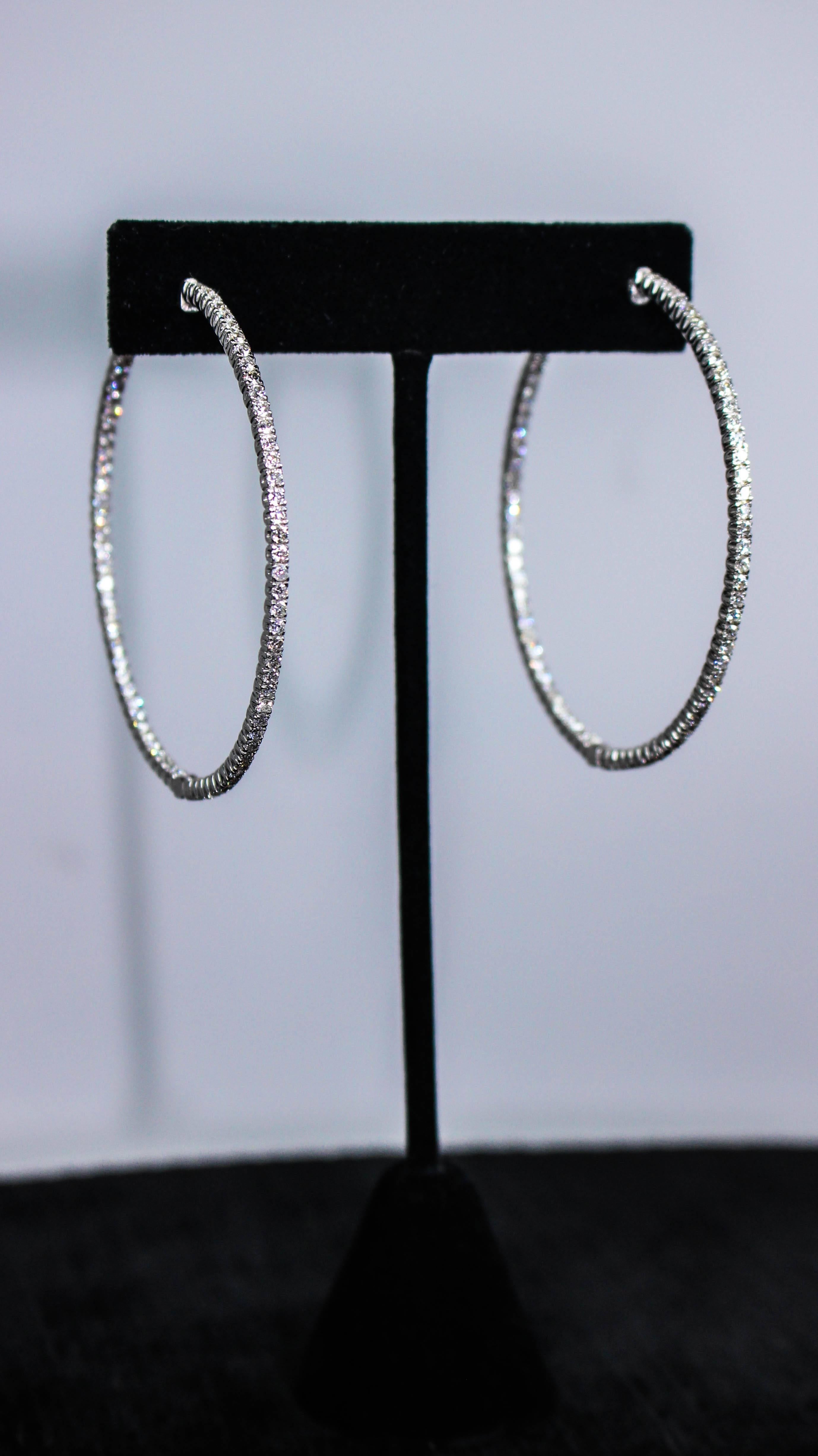 3.11 Carat Diamond Gold Hoop Earrings For Sale 1