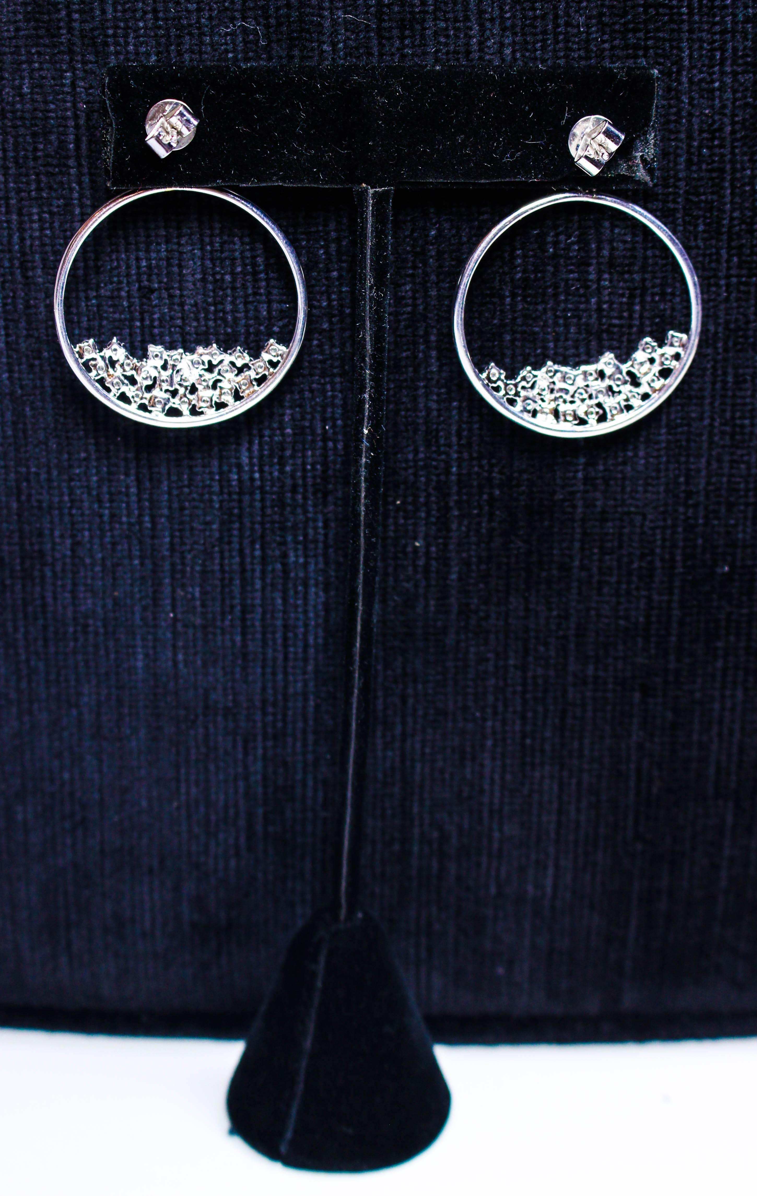Women's or Men's 1.67 Carats Diamonds Cluster White Gold Dangle Hoop Earrings  For Sale
