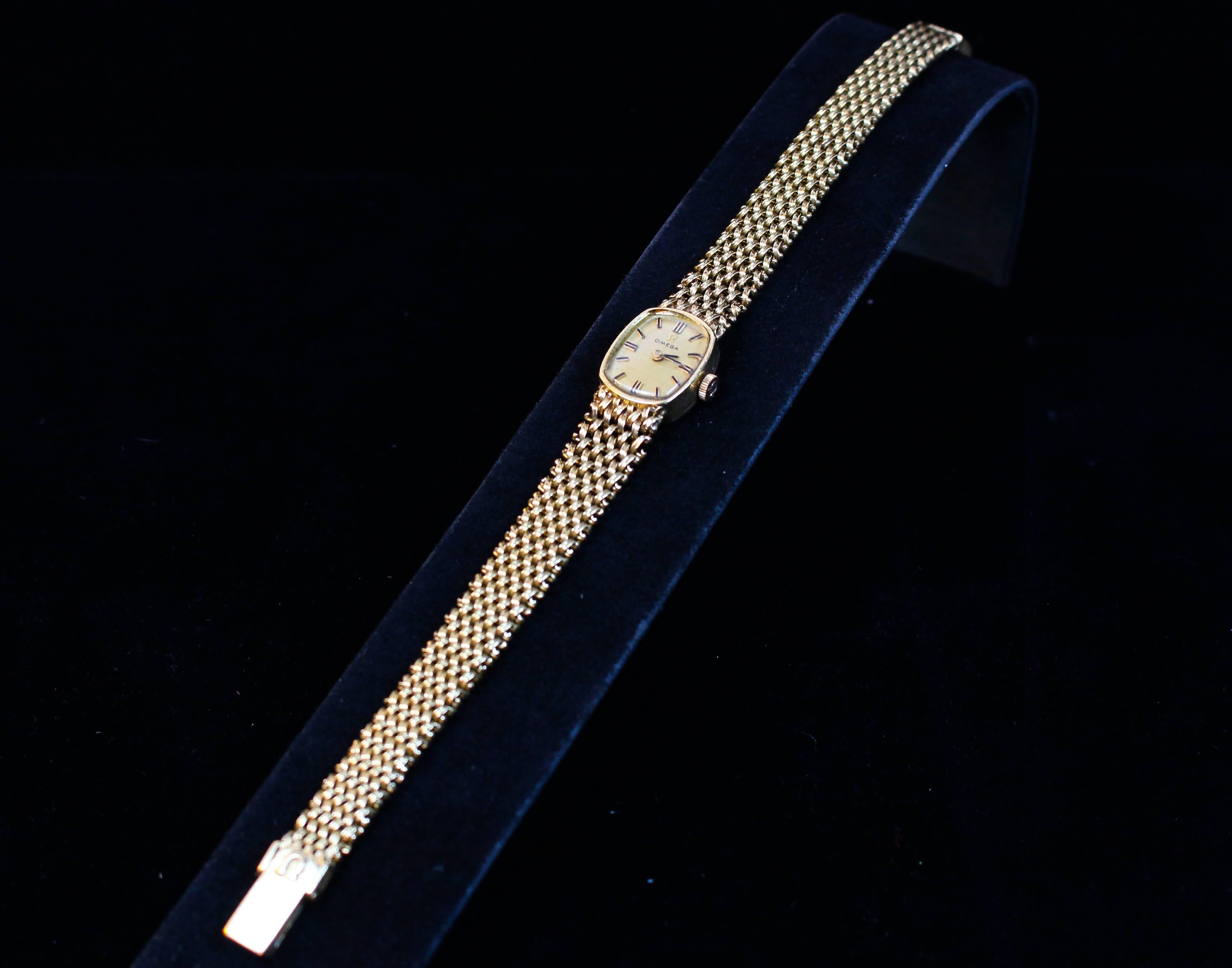 Omega Lady's Yellow Gold Woven Wristwatch For Sale 1