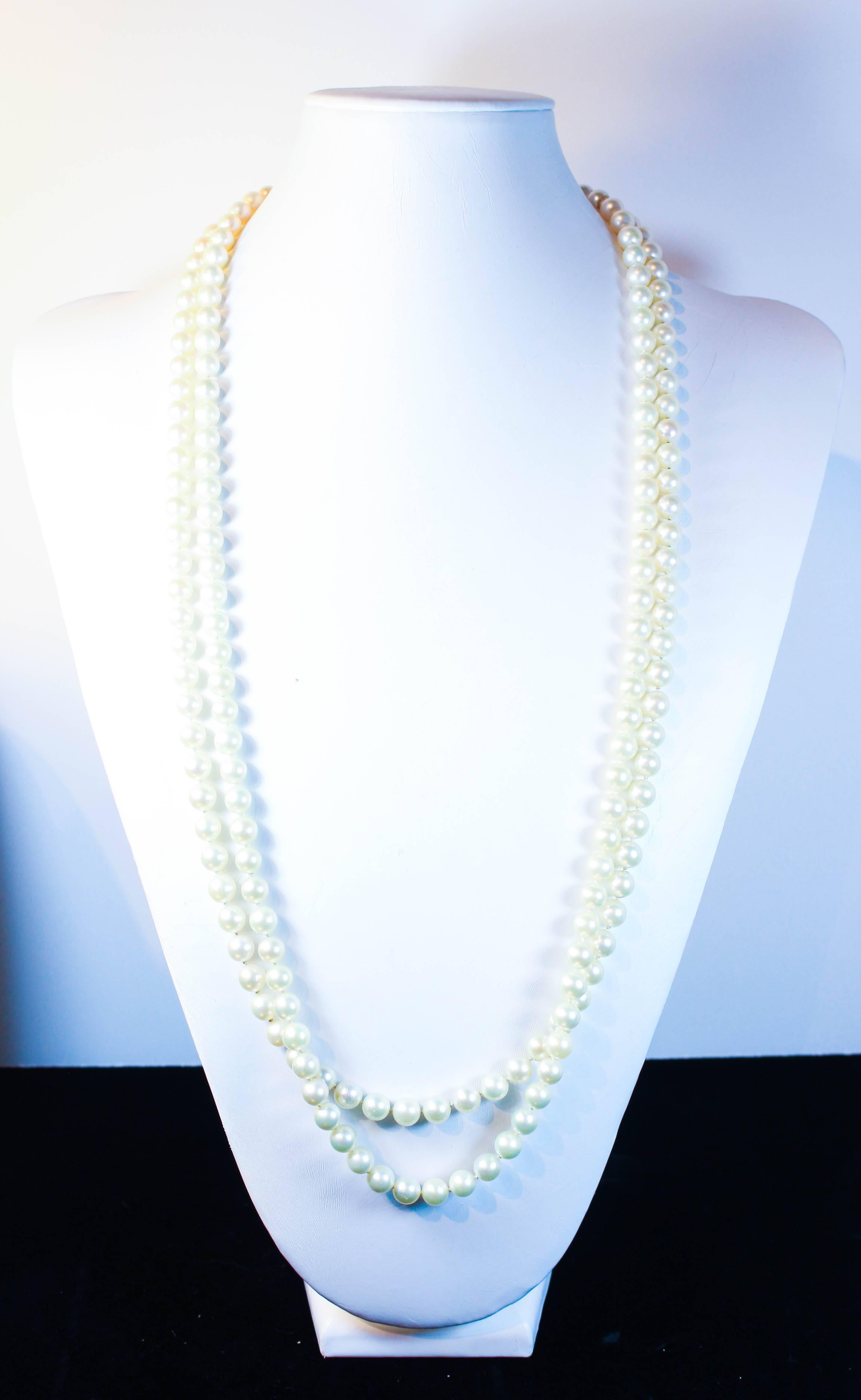 Pearl Gold Multi Strand Necklace with Ruby Diamond and Sapphire Clasp 3