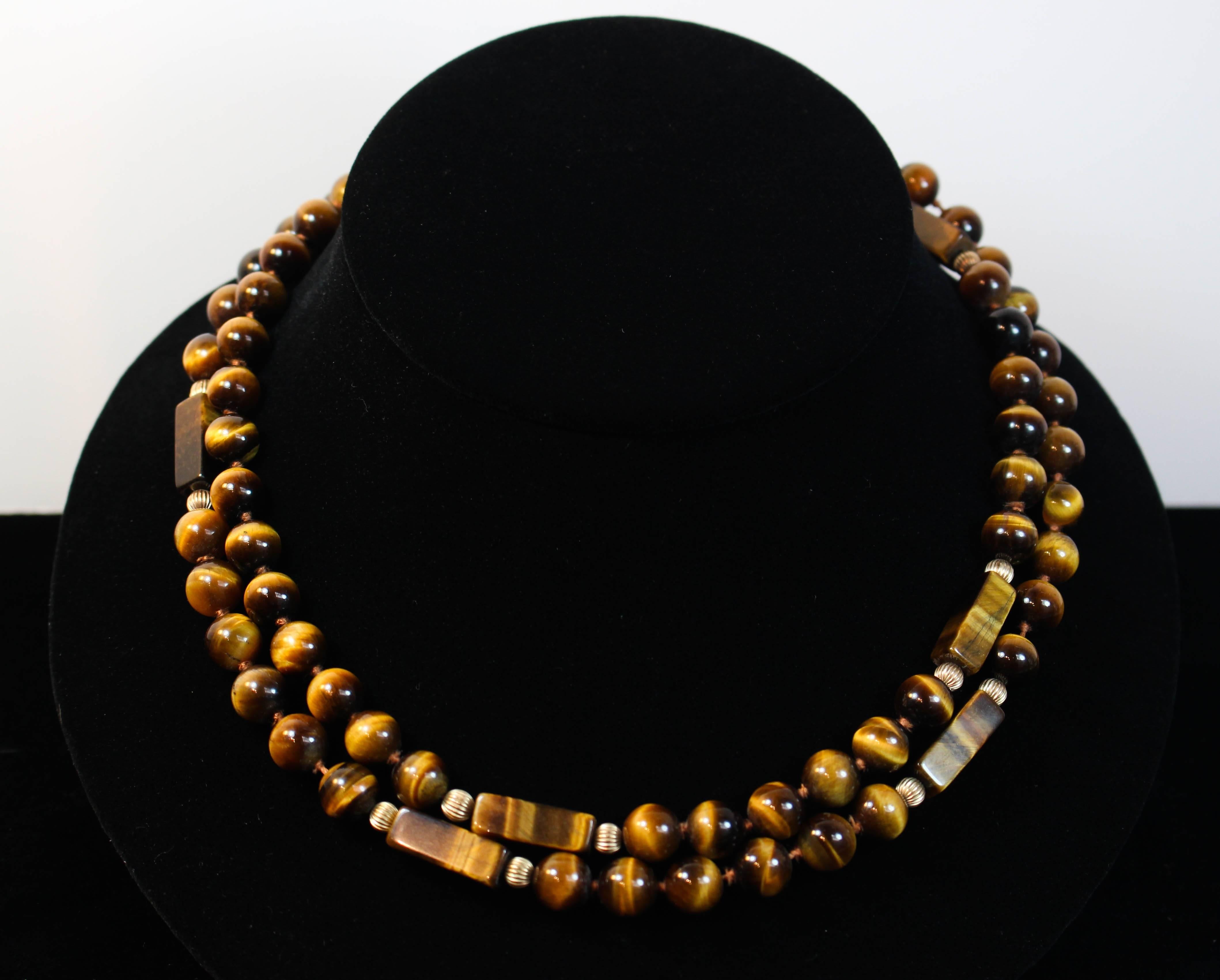 Tiger's Eye Gold Bead Necklace In Excellent Condition In Los Angeles, CA