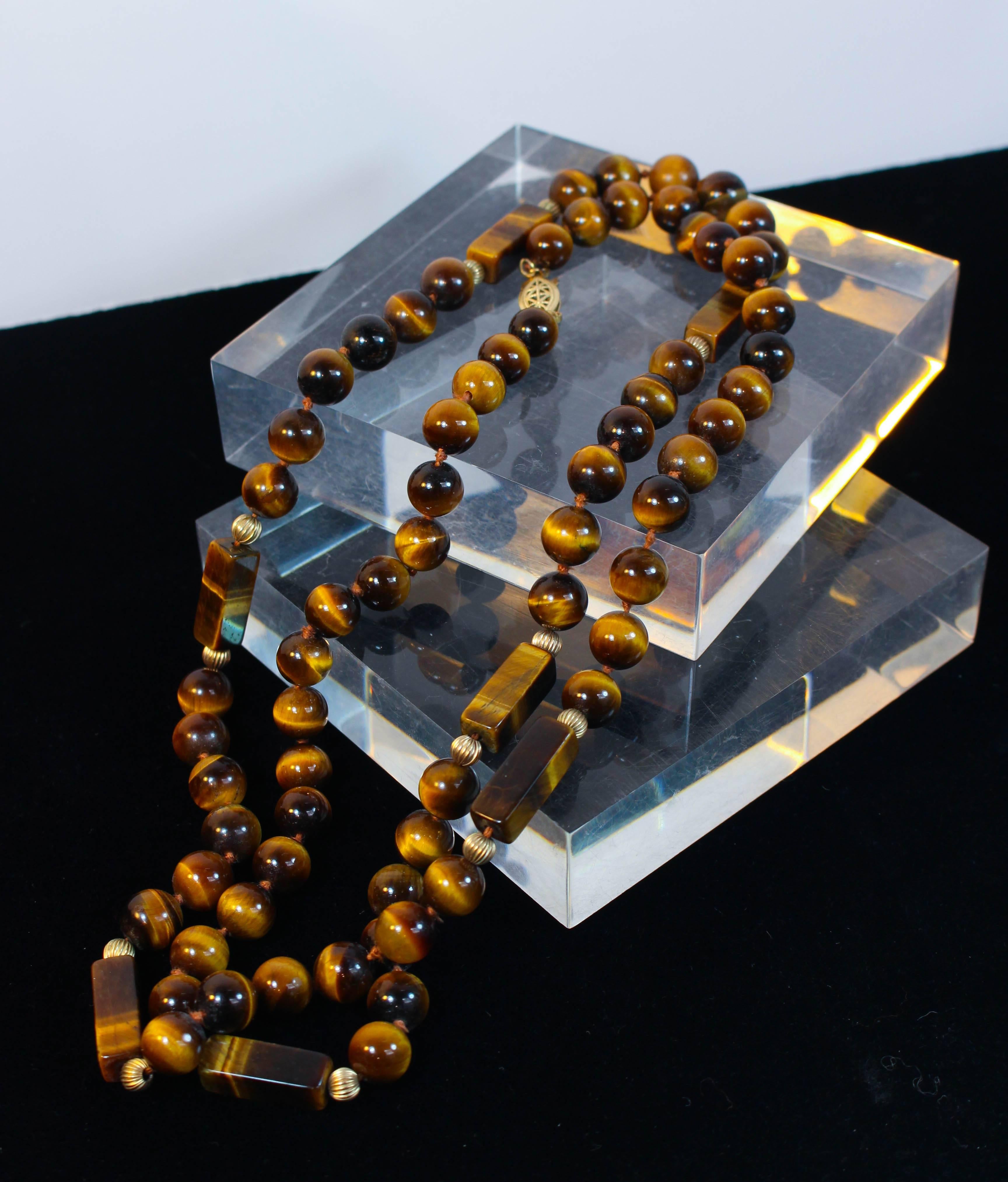 Women's or Men's Tiger's Eye Gold Bead Necklace