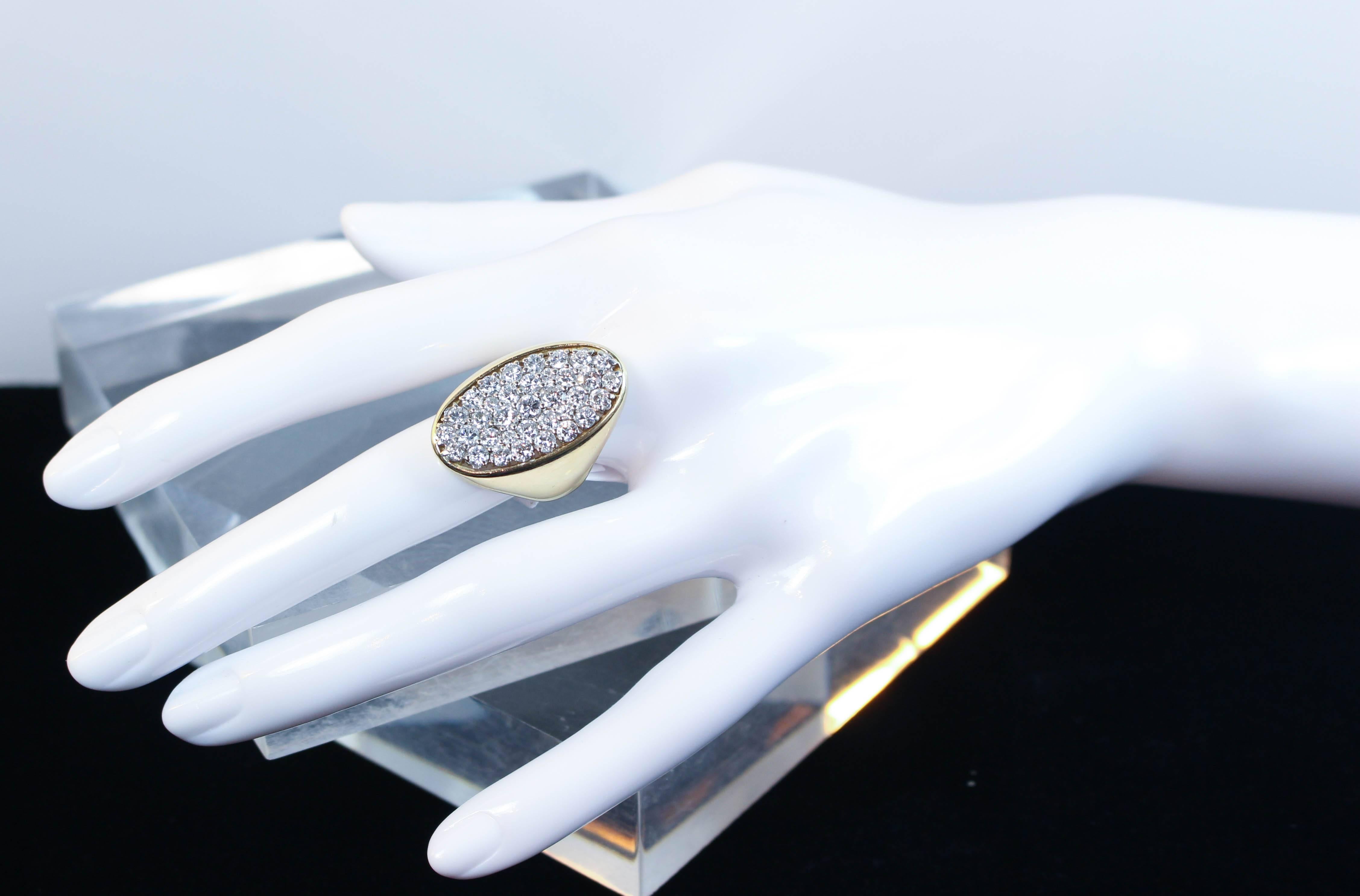 Brilliant Cut  1970s Italian Diamond Pave Yellow Gold Ring 