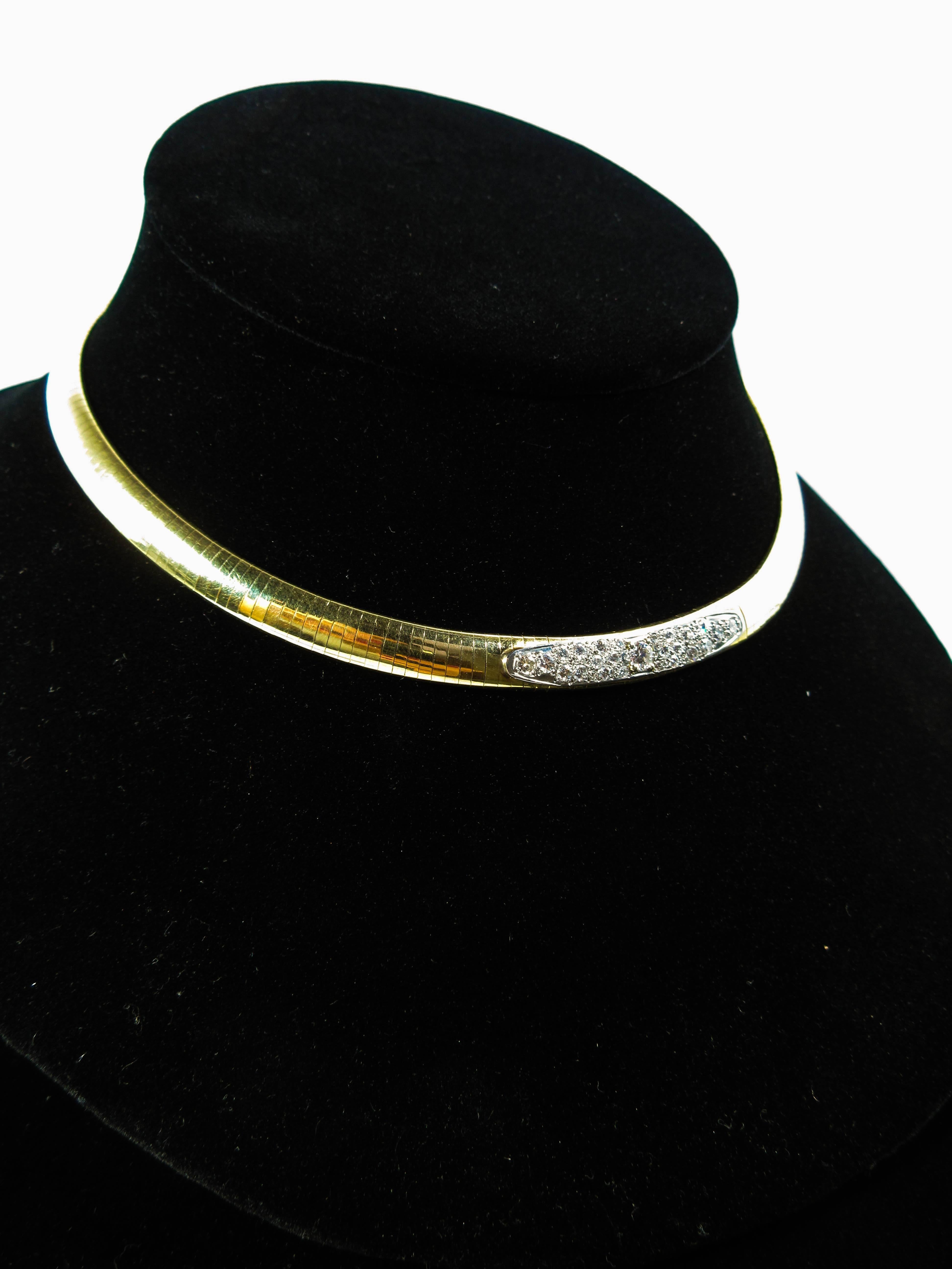 Diamond Yellow Gold Omega Link necklace For Sale 1