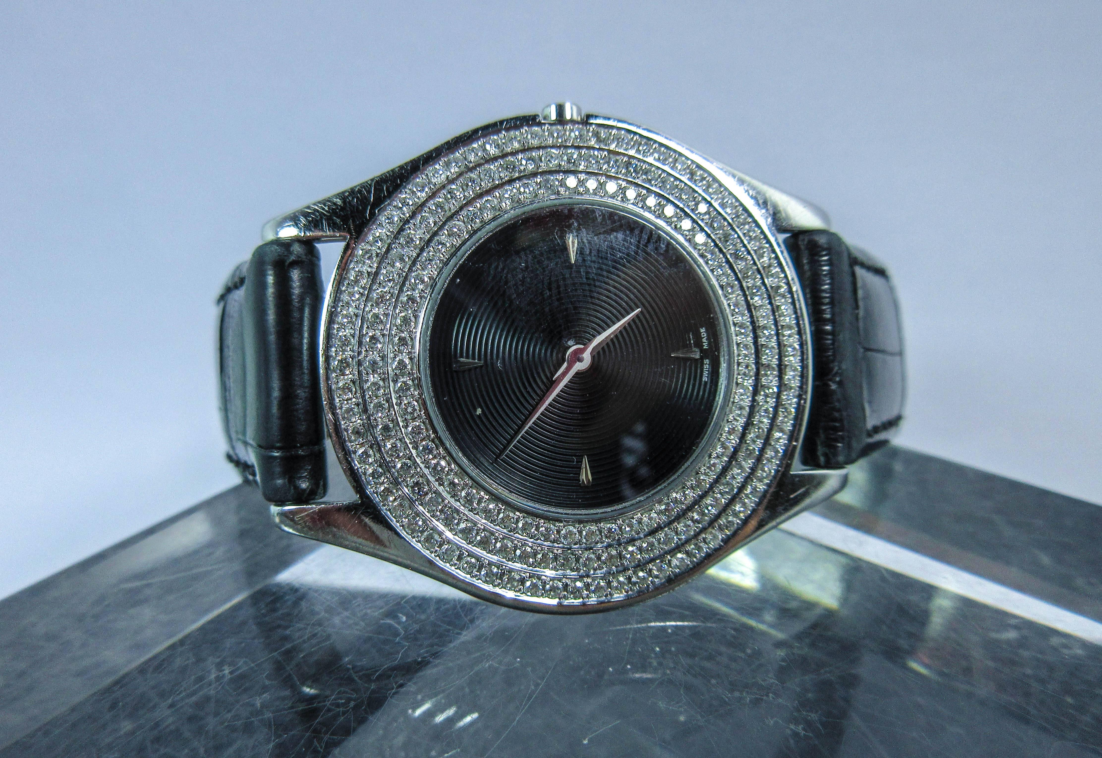 Mauboussin Ladies Gold Pave Diamond Accent Black Exotic Alligator Wristwatch 2