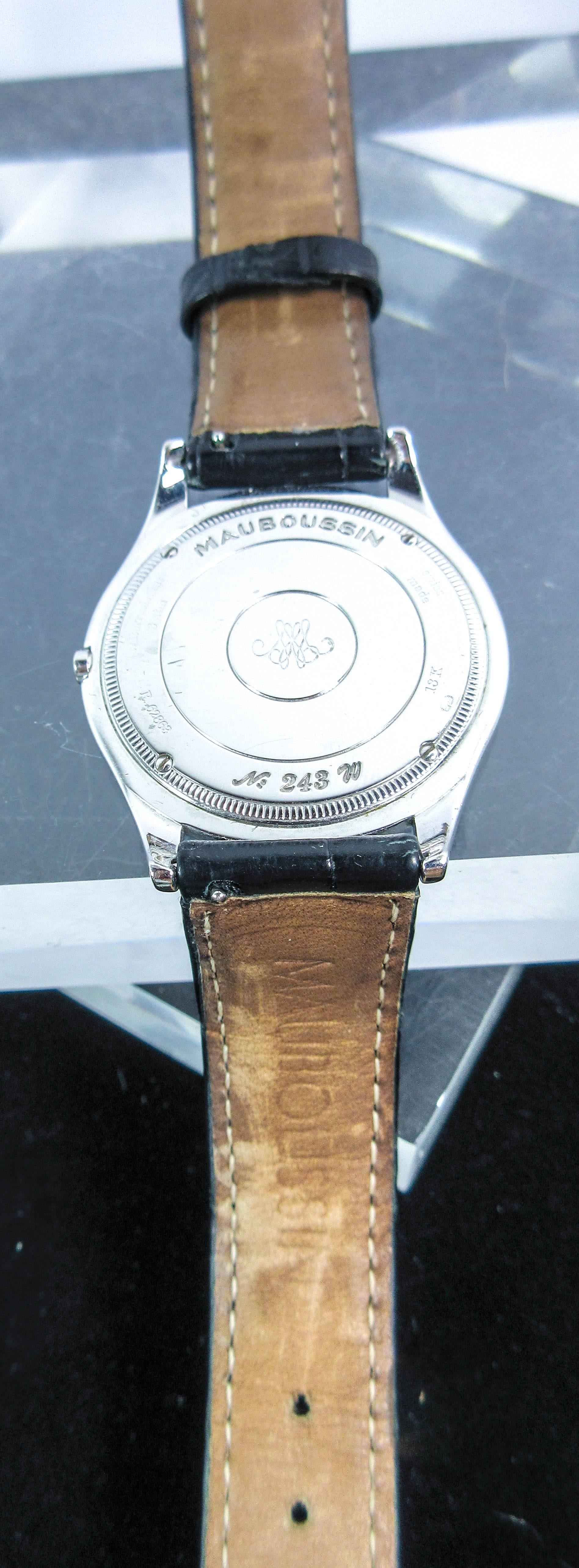 Mauboussin Ladies Gold Pave Diamond Accent Black Exotic Alligator Wristwatch 4
