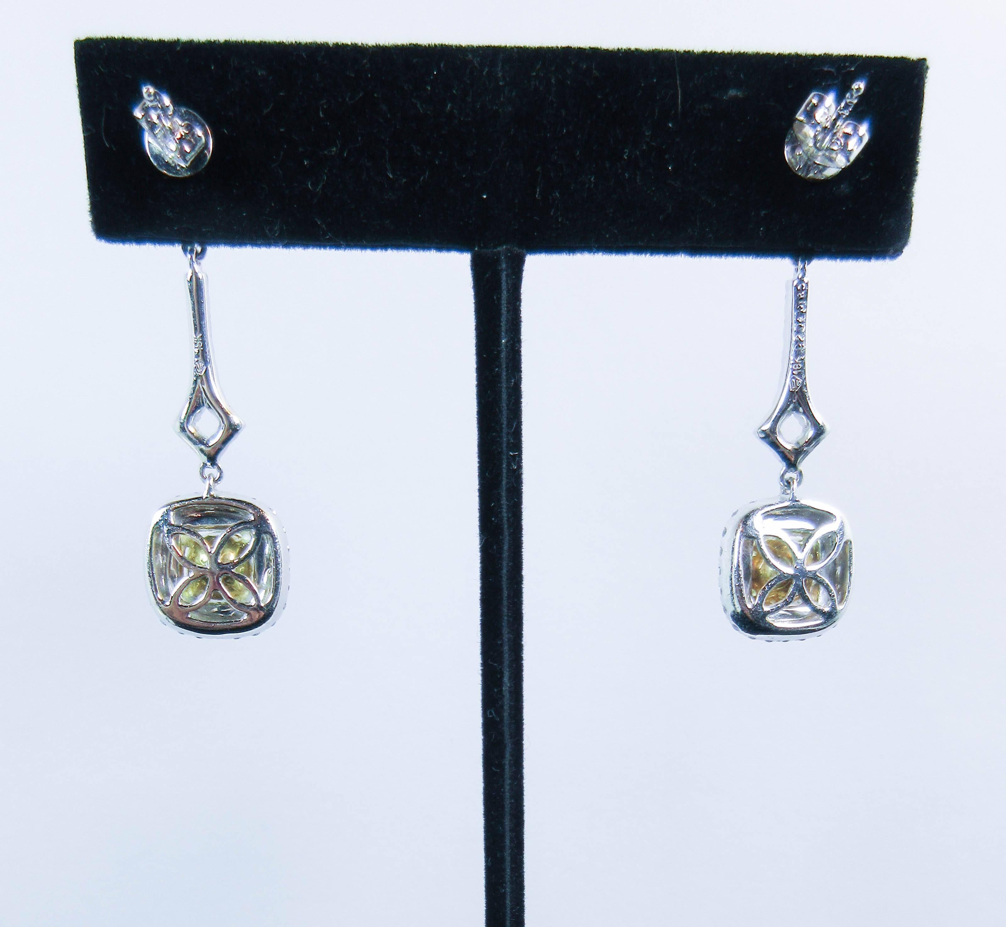 Stunning Yellow Cuts Diamond Pave White Gold Drop Earrings For Sale 2
