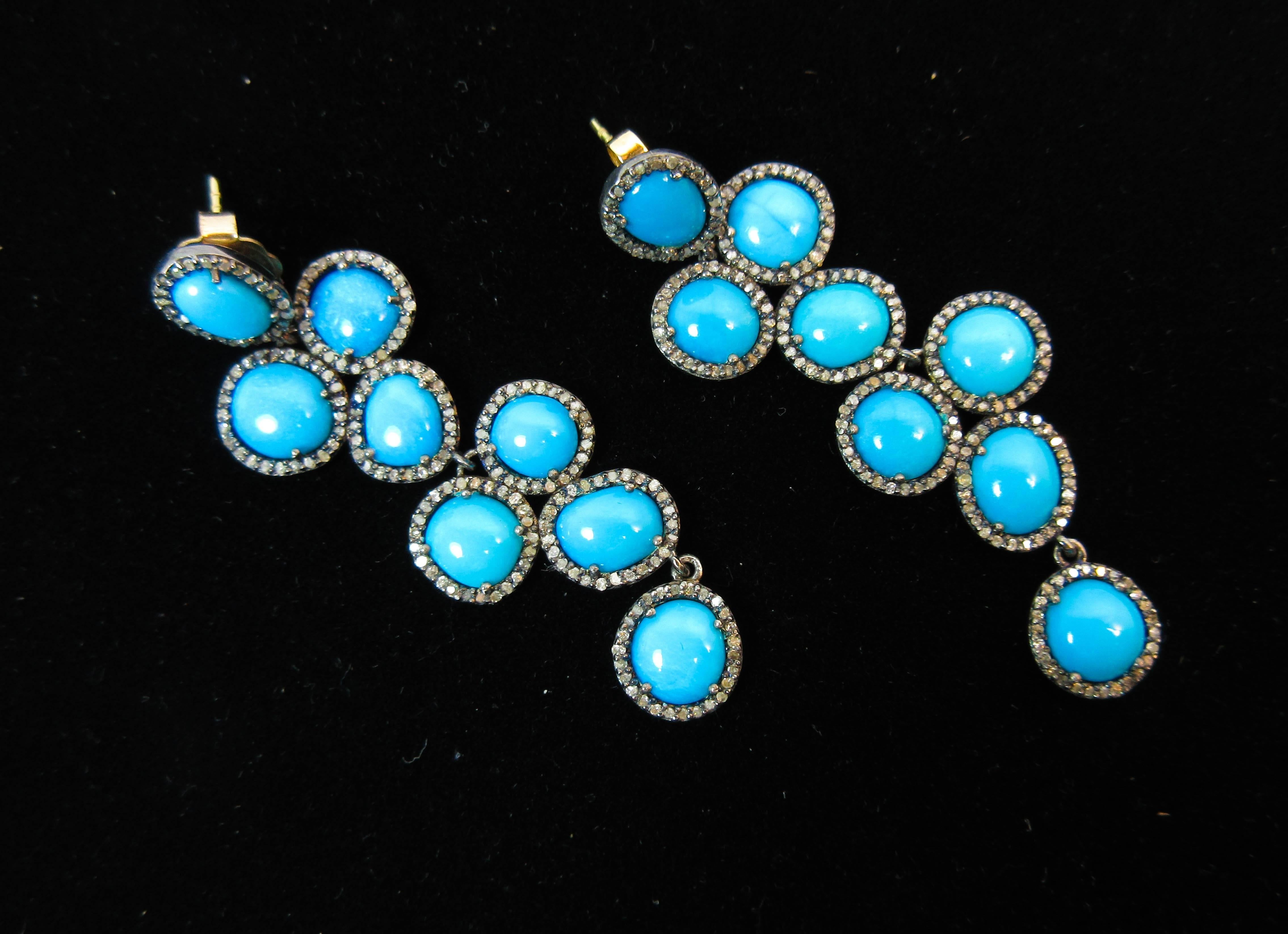 Turquoise and Silver Earrings with Pave Accents 1