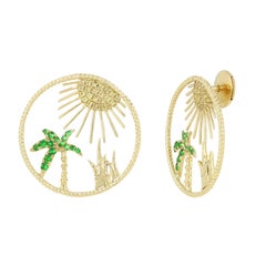 Yvonne Leon Contemporary Earring Sun in 18 Karat Yellow Gold with Tsavorites