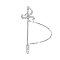 Yvonne Leon Contemporary Earring Sword 18 Karat White Gold and Diamonds