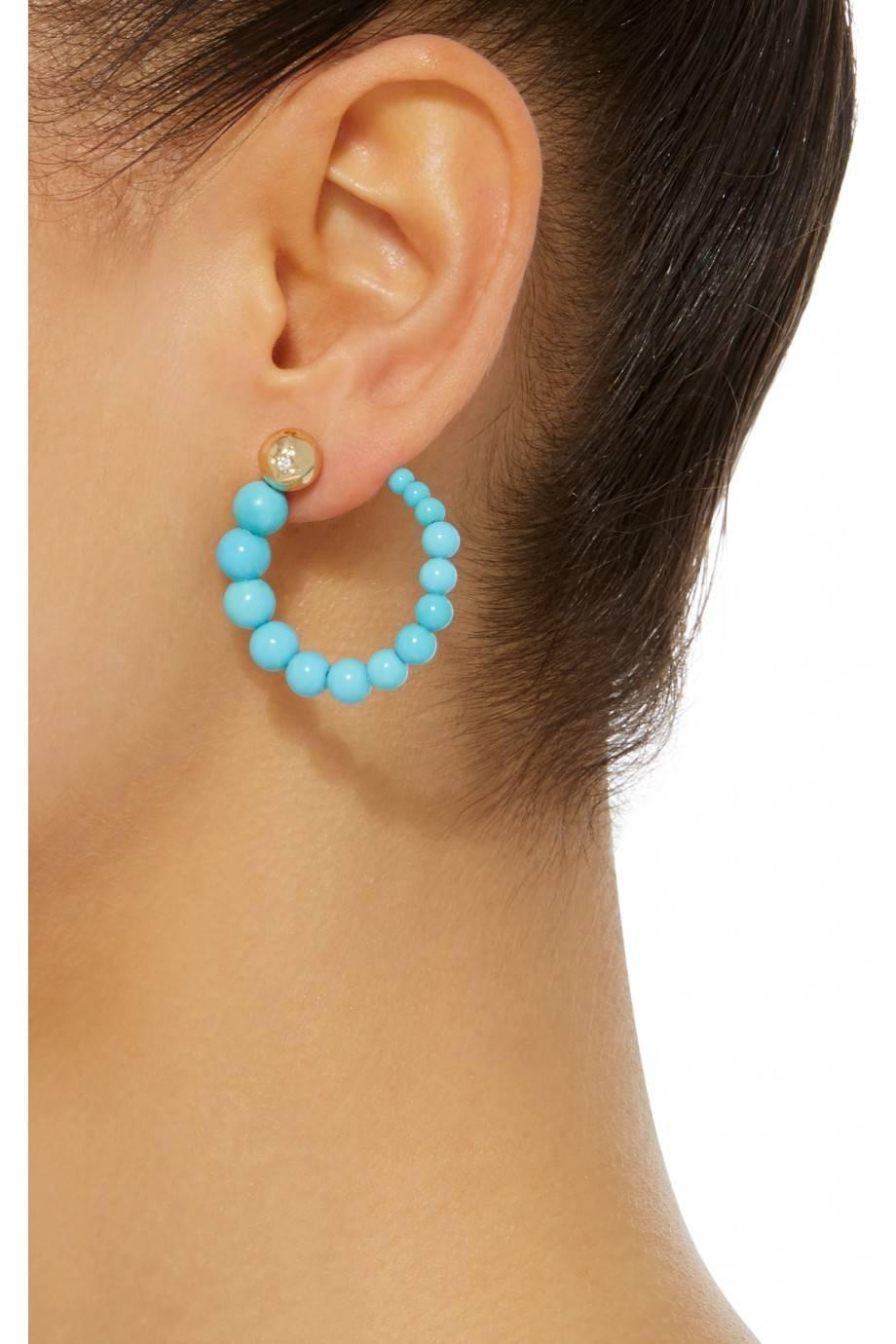 Yvonne Leon 18 Karat Gold Earring with Turquoise and Diamonds In New Condition In Paris, FR