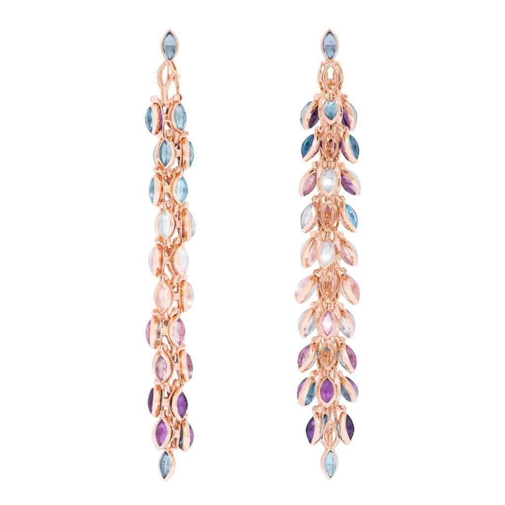 Marie Mas Reversible High Jewelry Long Earrings, Pink Gold Amethyst Topaz Quartz For Sale