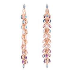 Marie Mas Reversible High Jewelry Long Earrings, Pink Gold Amethyst Topaz Quartz