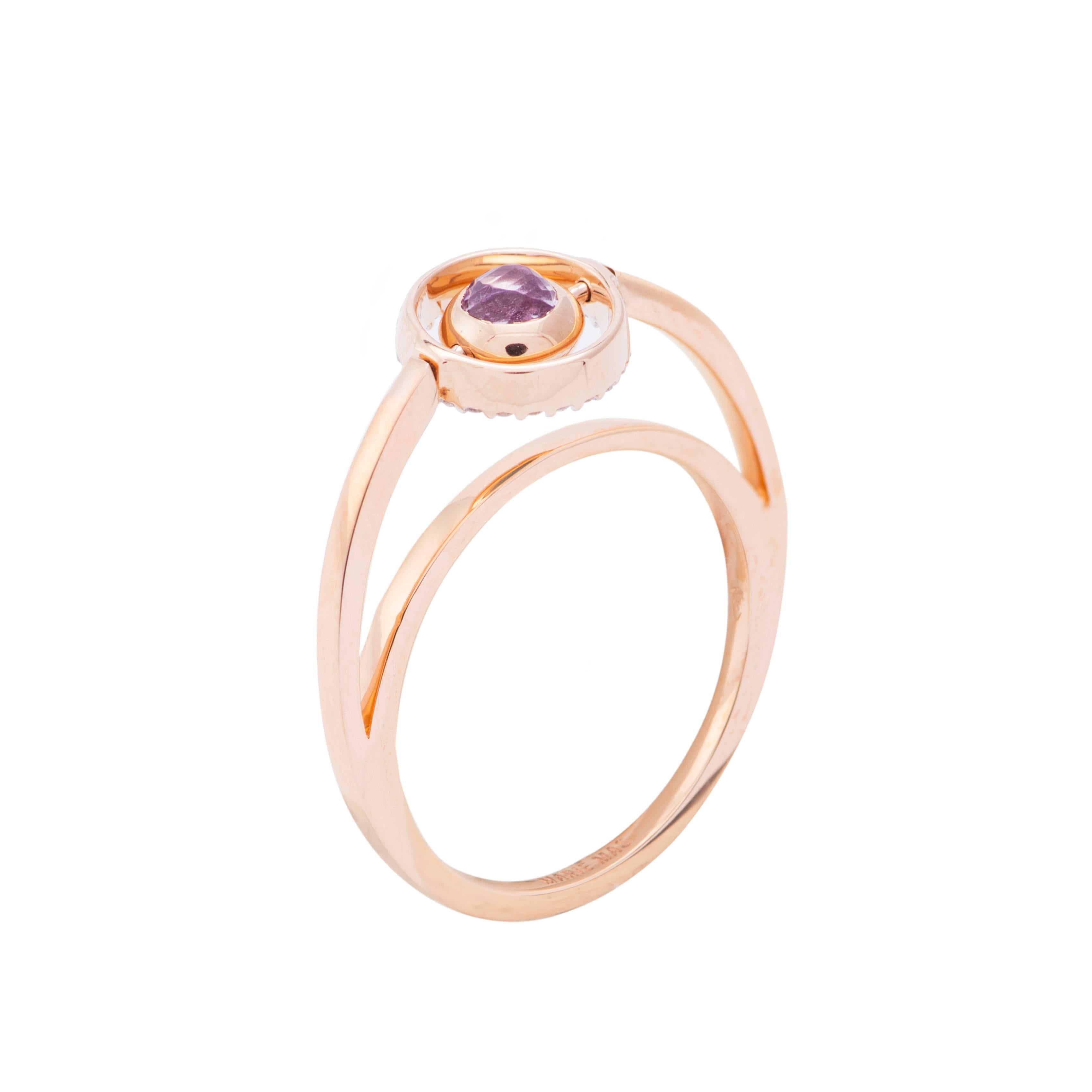 Marie Mas Reversible Swiveling Ring, Rose Gold Diamonds Amethyst Topaz In New Condition For Sale In Paris, FR