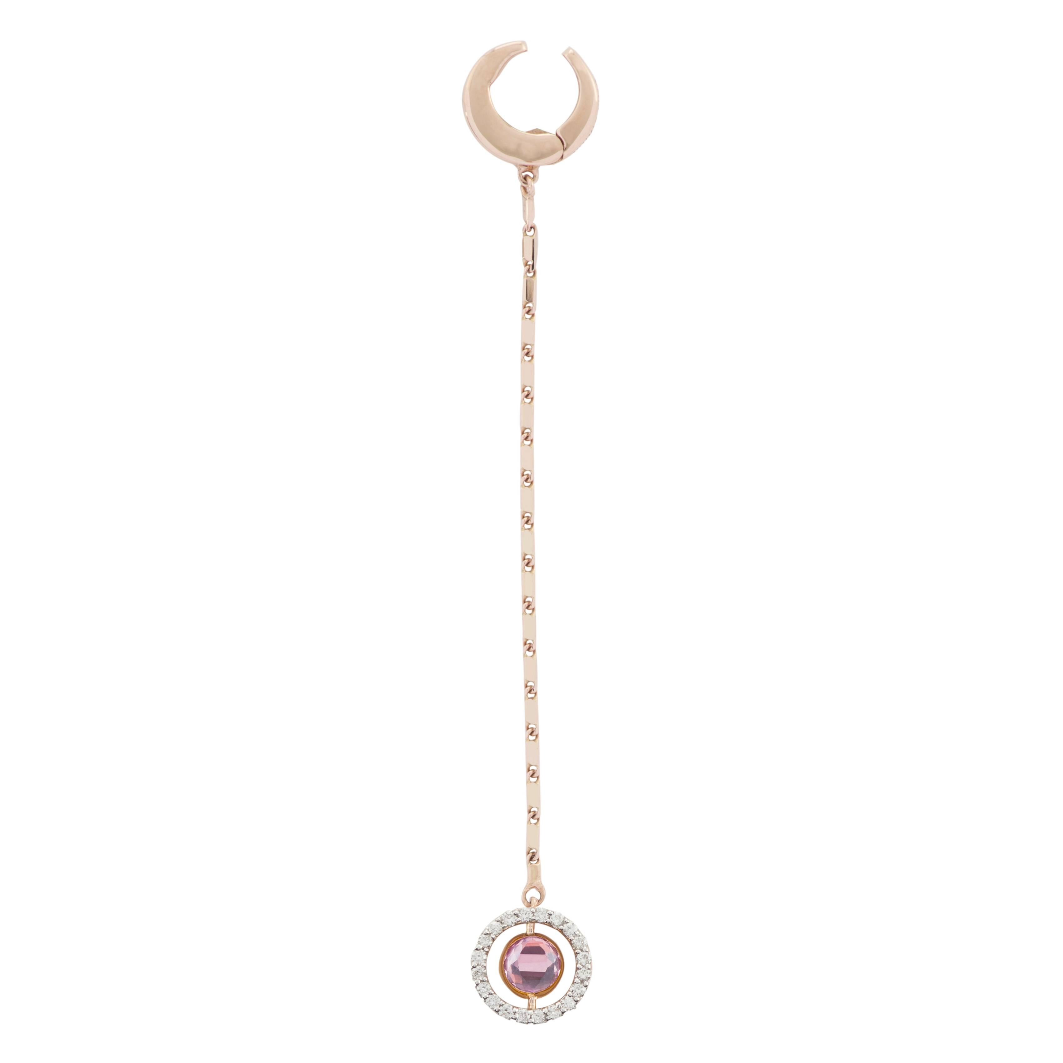 Contemporary Marie Mas Reversible Swiveling Long Clip Earring, Pink Gold Diamonds Amethyst For Sale