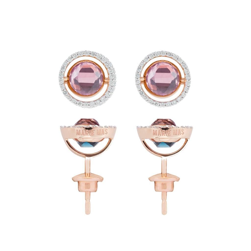 Contemporary Marie Mas Reversible Swiveling Stud Earrings, Pink Gold Diamonds Amethysts Topaz For Sale