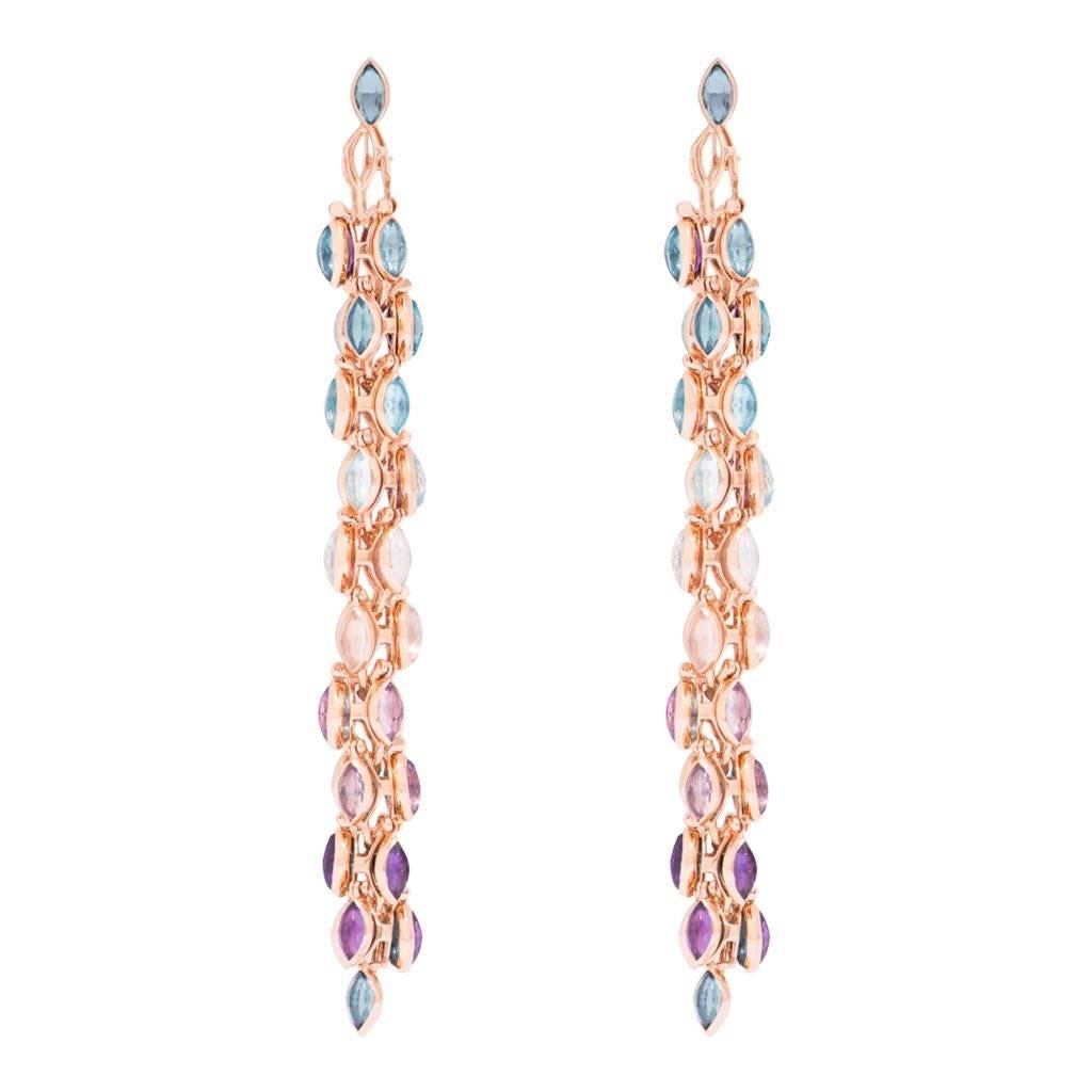 Marie Mas Reversible High Jewelry Long Earrings, Pink Gold Amethyst Topaz Quartz In New Condition For Sale In Paris, FR