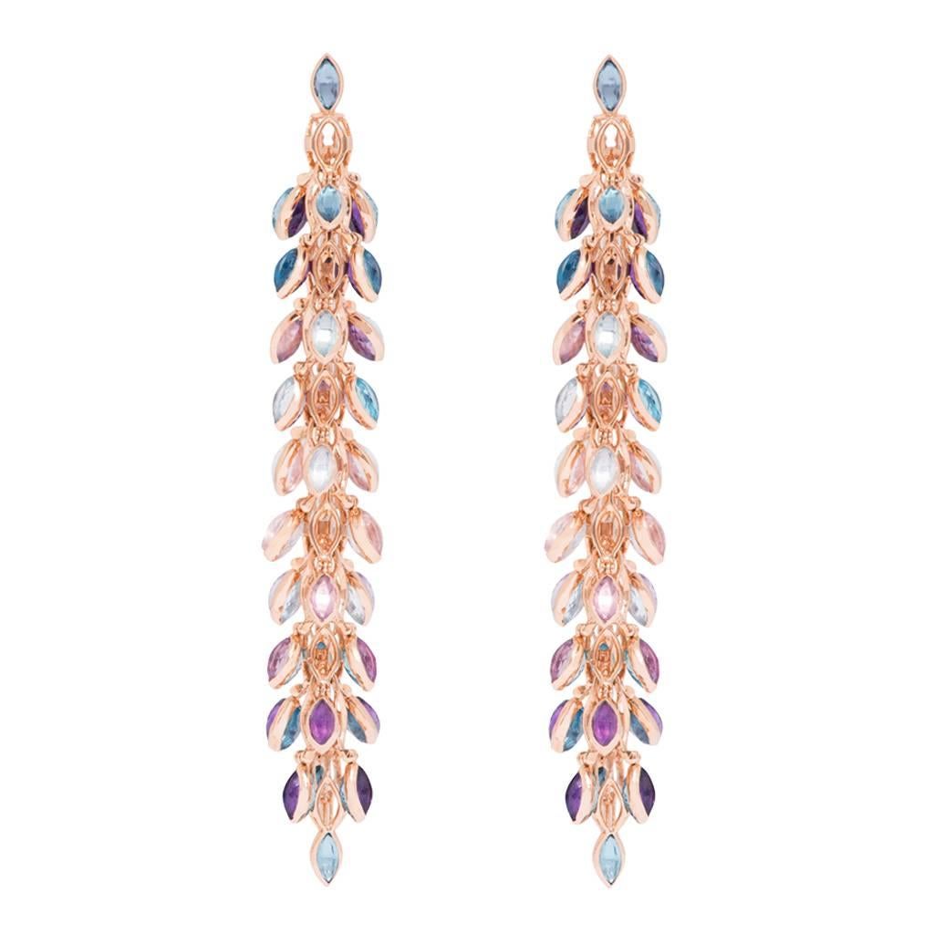 Women's Marie Mas Reversible High Jewelry Long Earrings, Pink Gold Amethyst Topaz Quartz For Sale