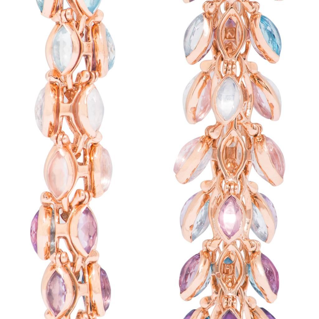 Contemporary Marie Mas Reversible High Jewelry Long Earrings, Pink Gold Amethyst Topaz Quartz For Sale