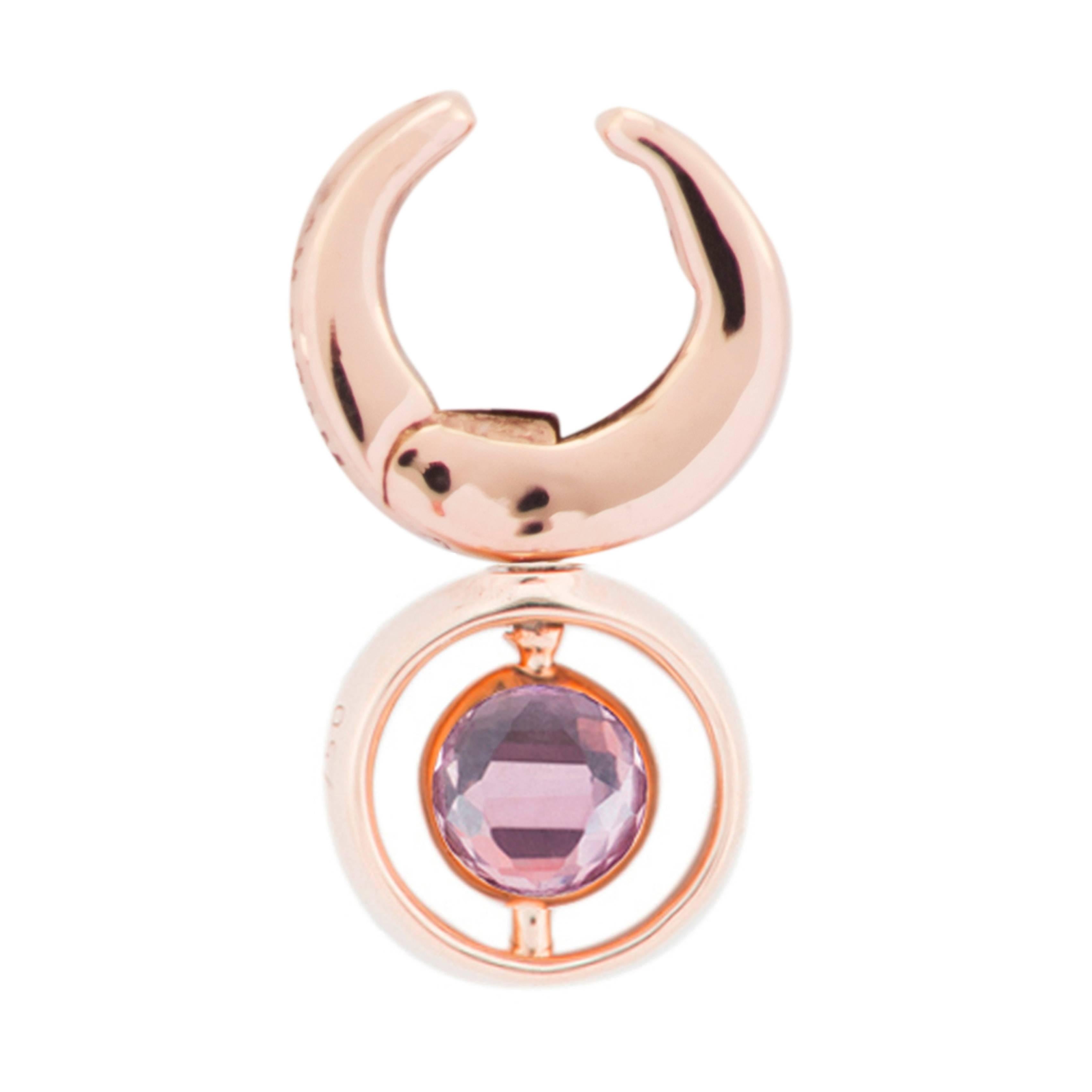 Contemporary Marie Mas Reversible Swiveling Clip Earring, Rose Gold Diamonds Amethyst Topaz For Sale