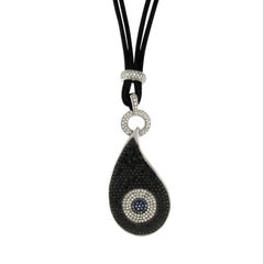 Gavello White Gold Black Diamond Tanzanite Pave Evil Eye Pendant Necklace