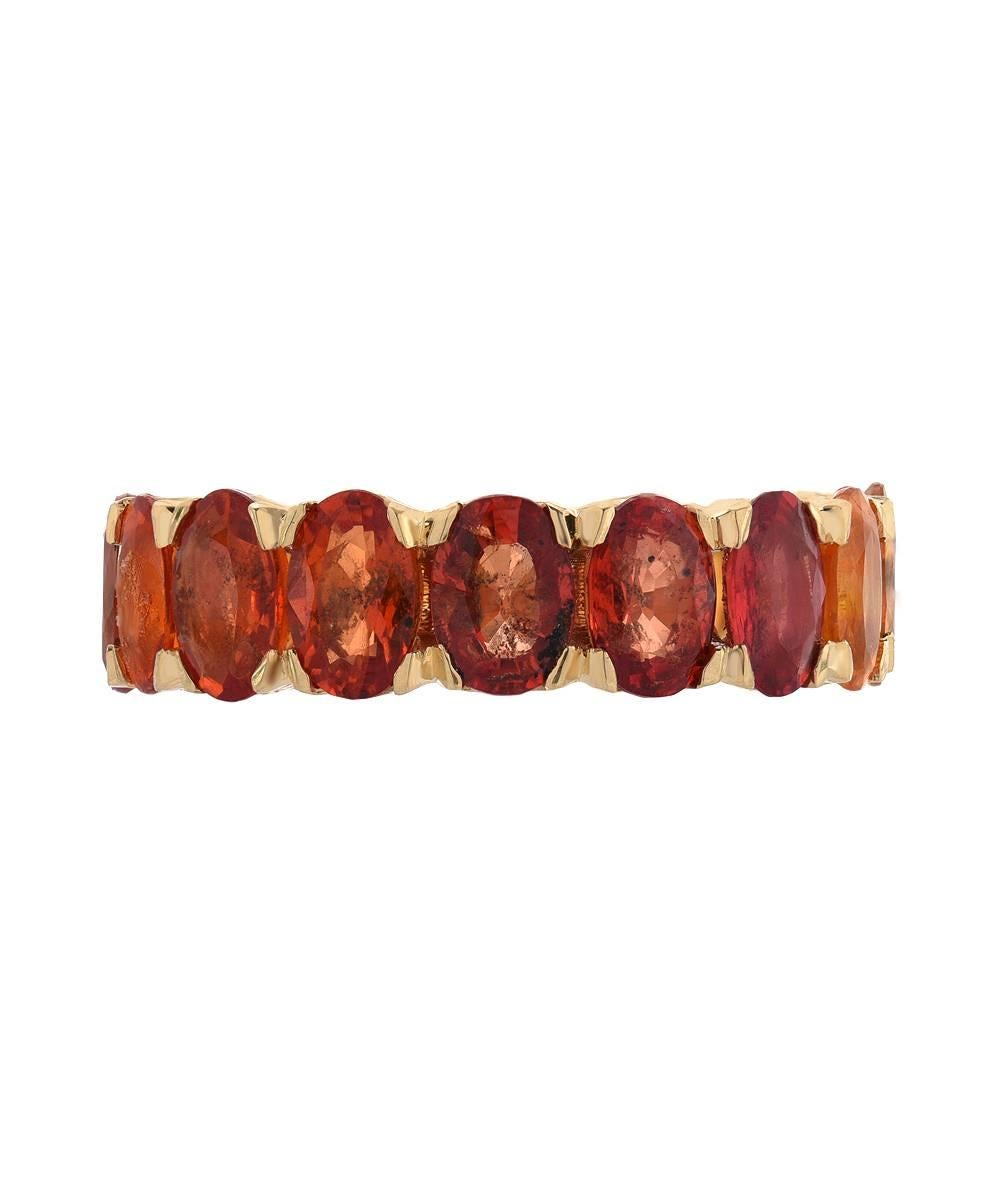 Art Deco Boorma 18 Karat Yellow Gold 9.55 Carat Orange Sapphire Oval Eternity Band For Sale