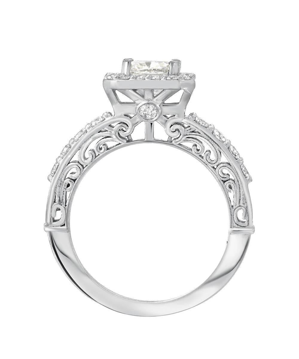 Art Deco GIA 1.01 Carat G SI1 Platinum Cushion Cut Diamond Engagement Ring For Sale