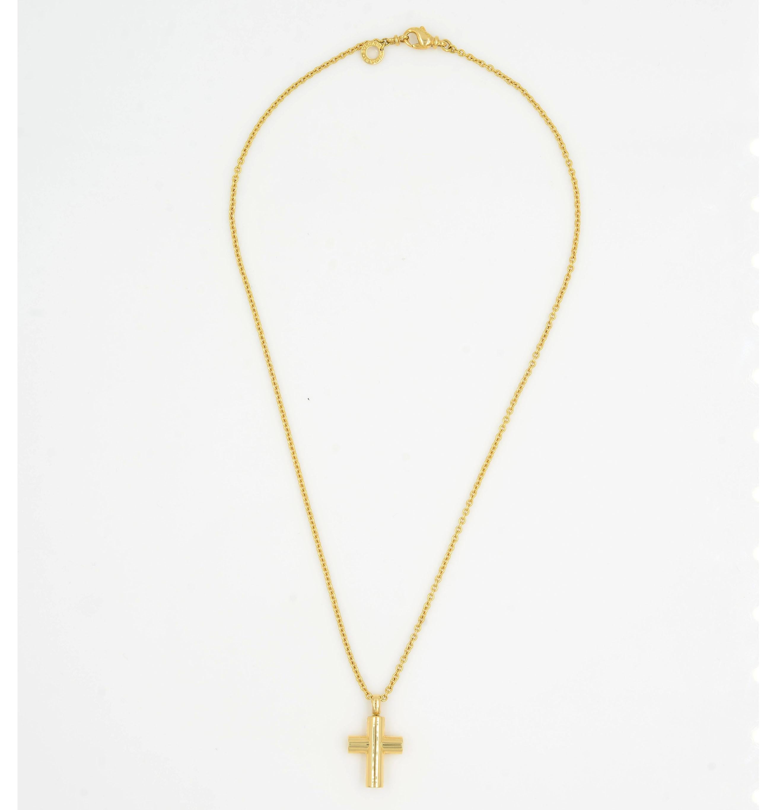 Bvlgari Yellow Gold Cross On Chain 18K
Details:
So clean and so simple yet it is timeless and with yellow gold looking so rich and vibrant you are sure to receive many compliments.
Chain Length: 15 inches
Pendant Length: with bail 1