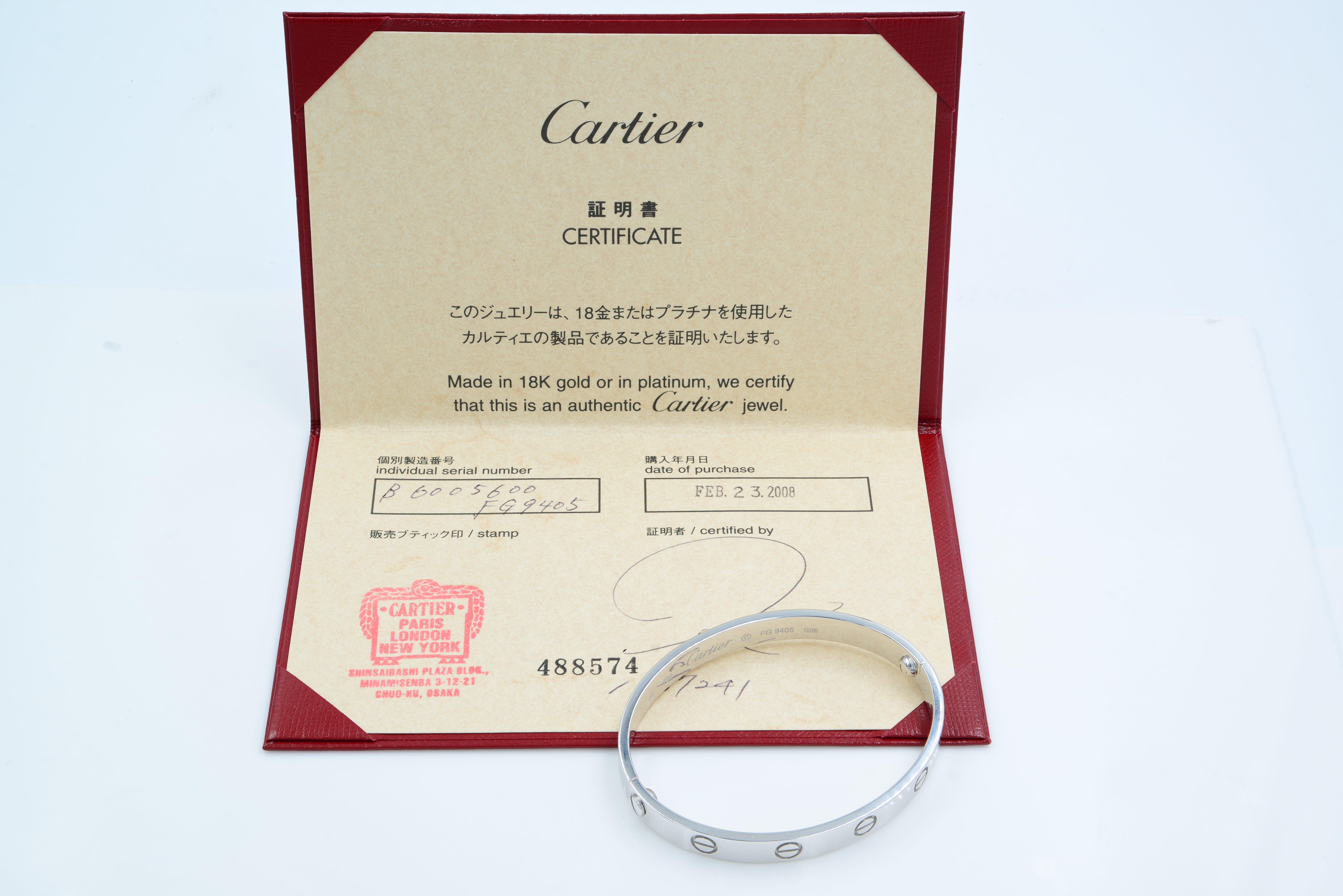 Modern Cartier Love Bracelet Old Style 18 Karat White Gold