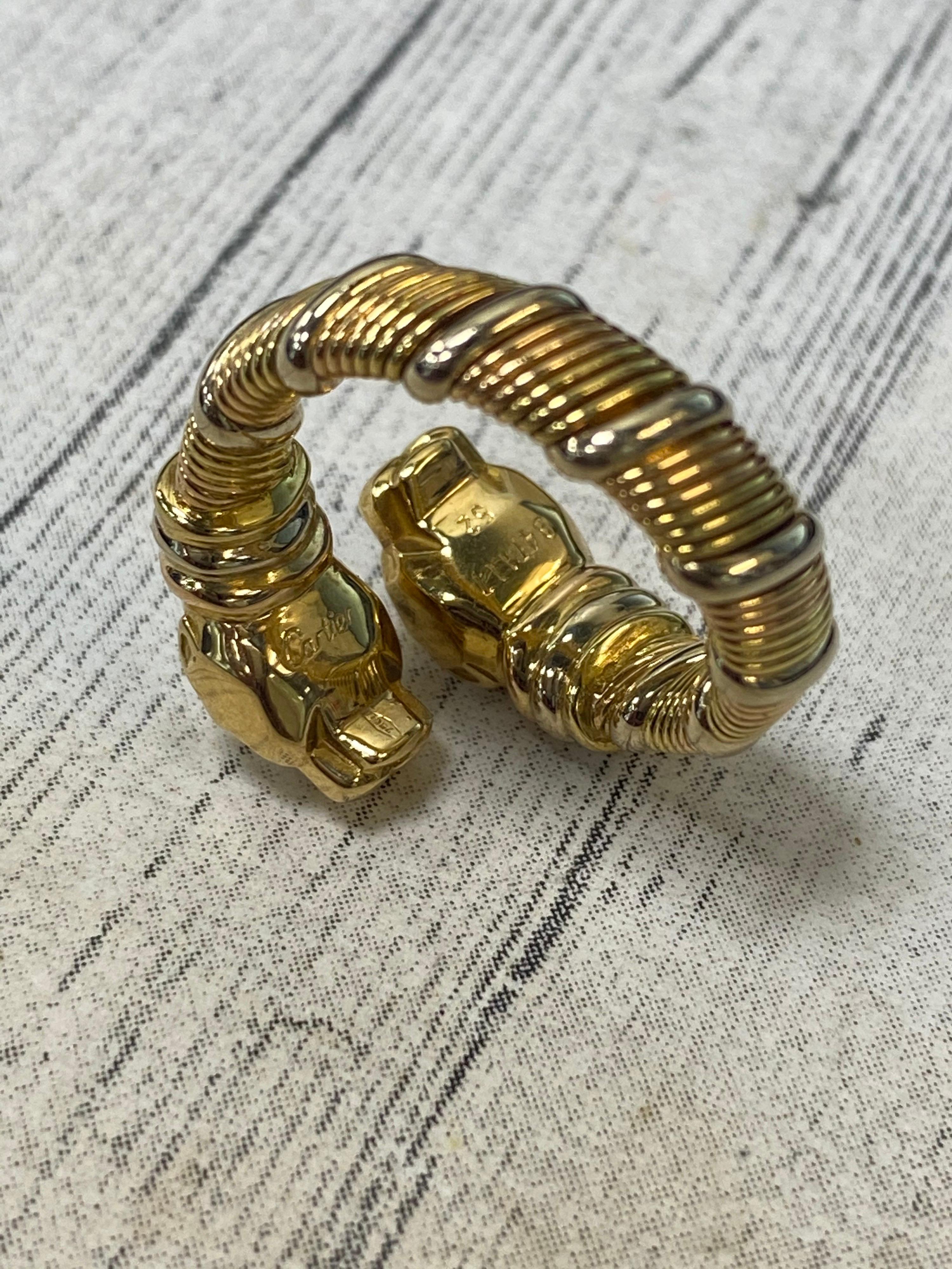 Cartier Vintage Double Head Panther Ring in 18K Yellow White & Rose Gold SZ 5 7