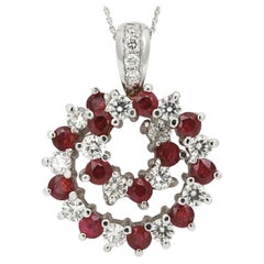 Rachel Koen Round Ruby & Diamond Circular Spiral Pendant Necklace 14K White Gold