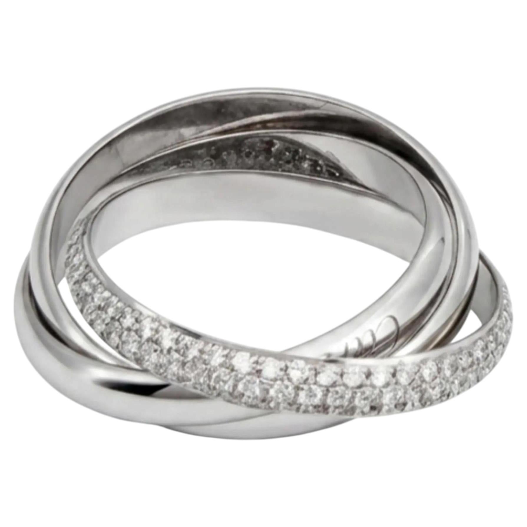 Bague Trinity en diamants Cartier, or blanc 18 carats, taille 64 (US 10,5) en vente